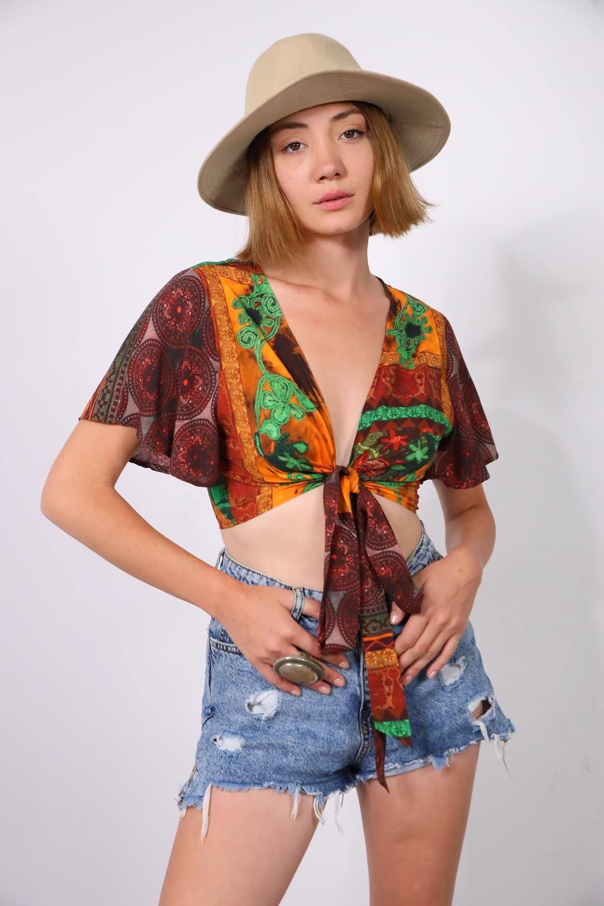 Kahverengi Etnik Desenli Bolero - Şaman Butik Kahverengi Etnik Desenli Bolero