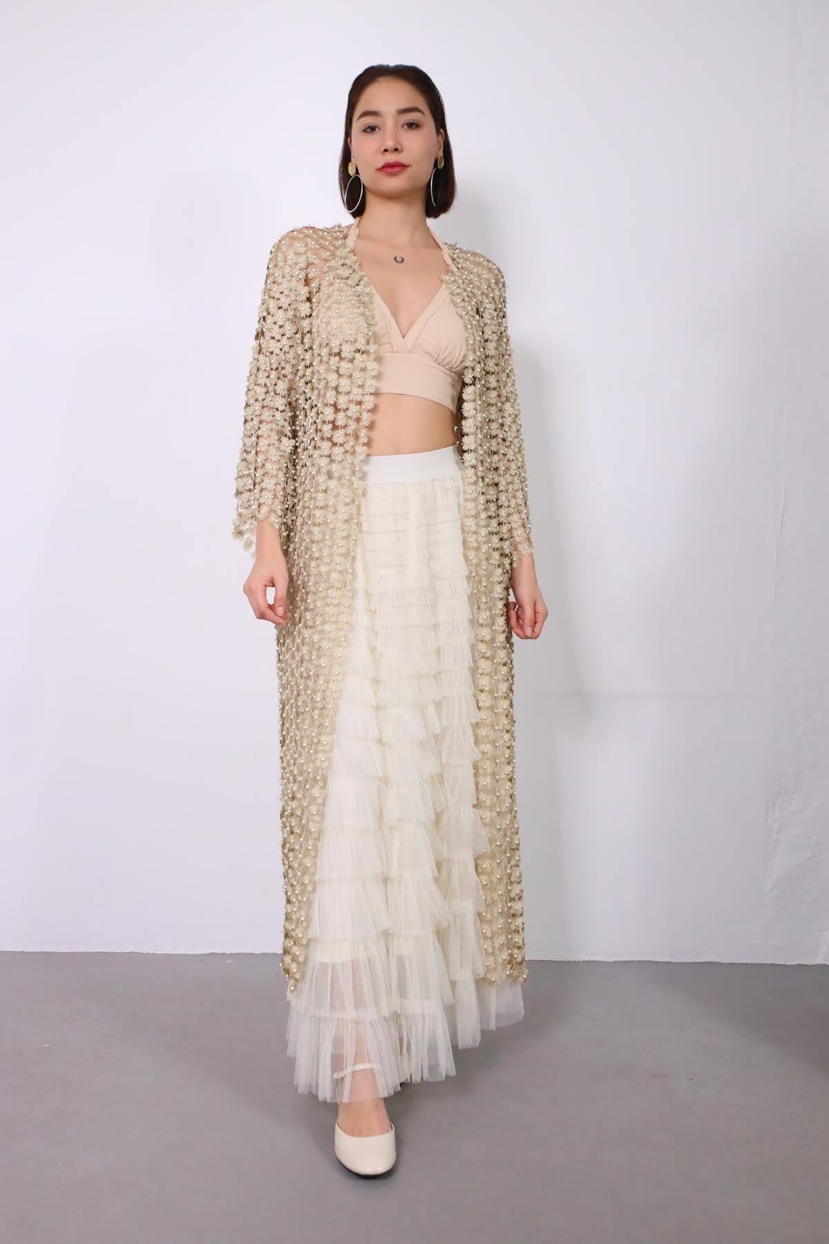 Krem Rengi İncili Örme Şık Kaftan - Şaman Butik - Bohem Giyim ve Aksesuar | Kadın & Erkek Krem Rengi İncili Örme Şık Kaftan