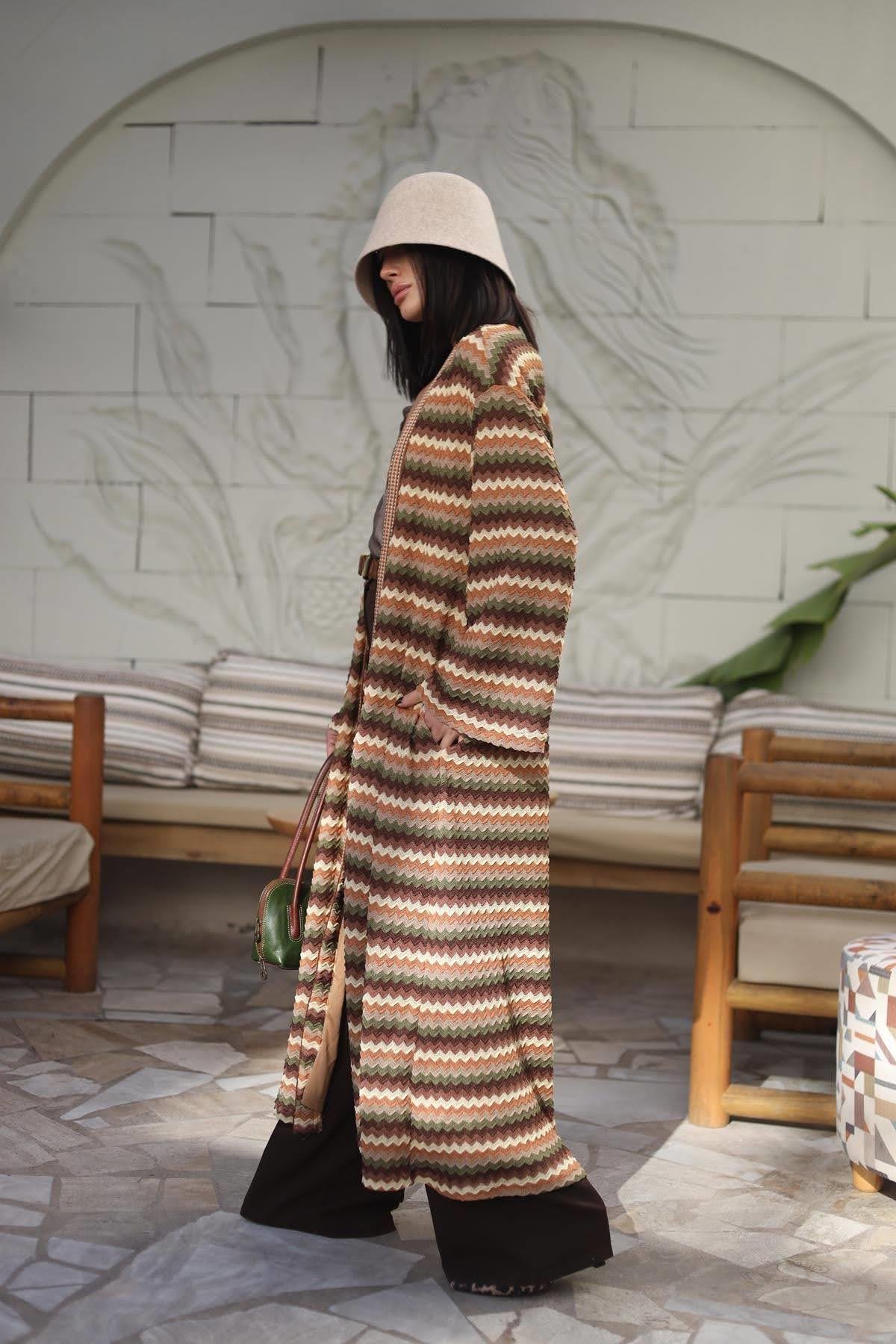 Kiremit Rengi Garnili Uzun Missoni Hırka