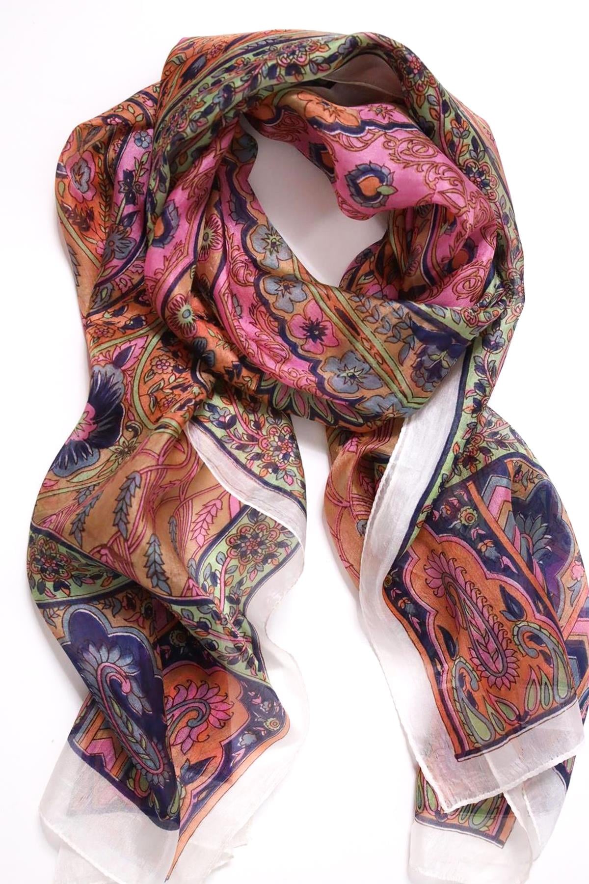 Ekru Desenli İpek Şal - Şaman Butik Ekru Desenli İpek Şal