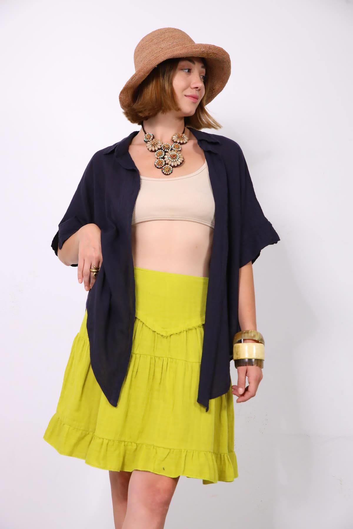 Lacivert Oval Kesim Düğmesiz Gömlek - Şaman Butik Lacivert Oval Kesim Düğmesiz Gömlek