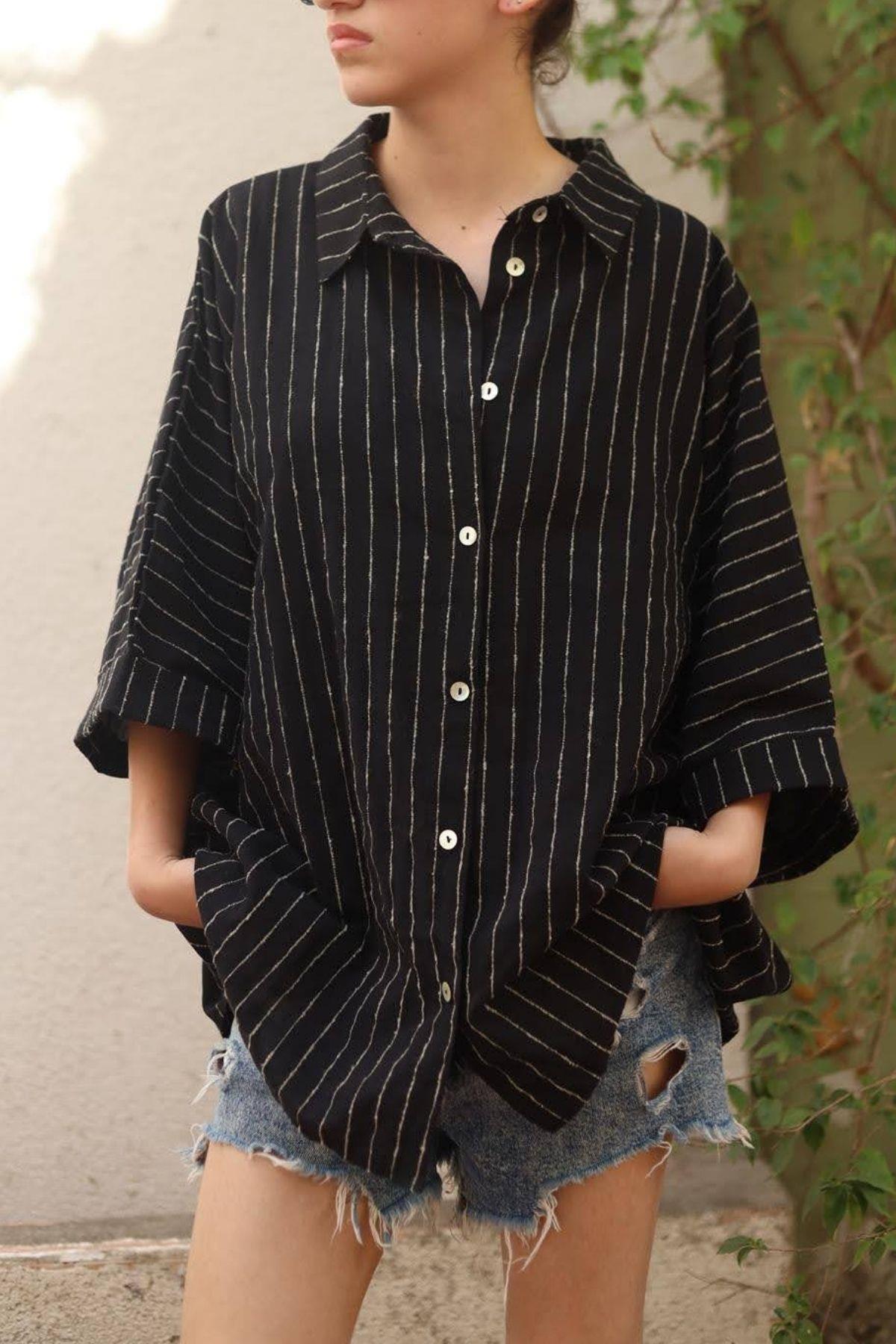 Black Striped Linen Shirt