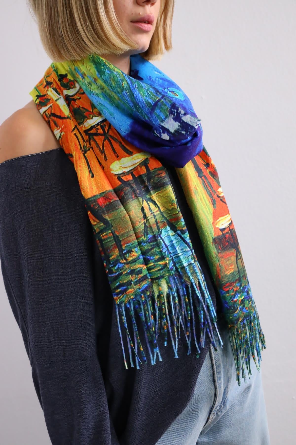 Renkli Van Gogh Tablolu Kaşmir Şal - Şaman Butik Renkli Van Gogh Tablolu Kaşmir Şal