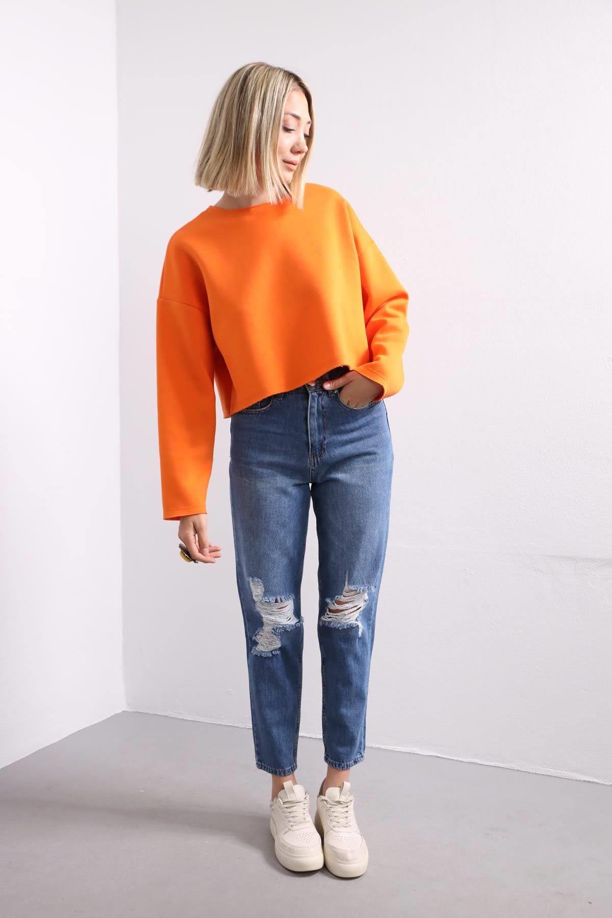  Turuncu Salaş Crop Sweat