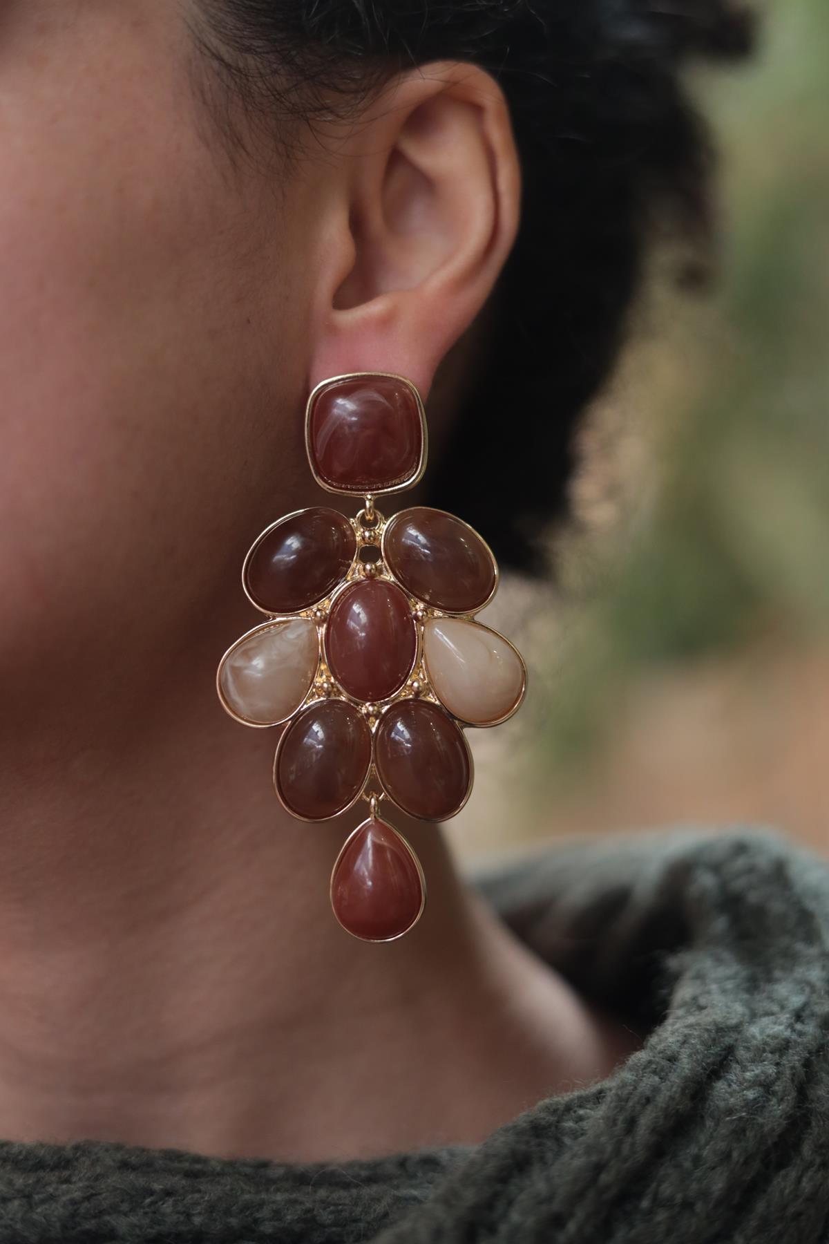 Altın Suyu Kaplama Taşlı Salkım Küpe