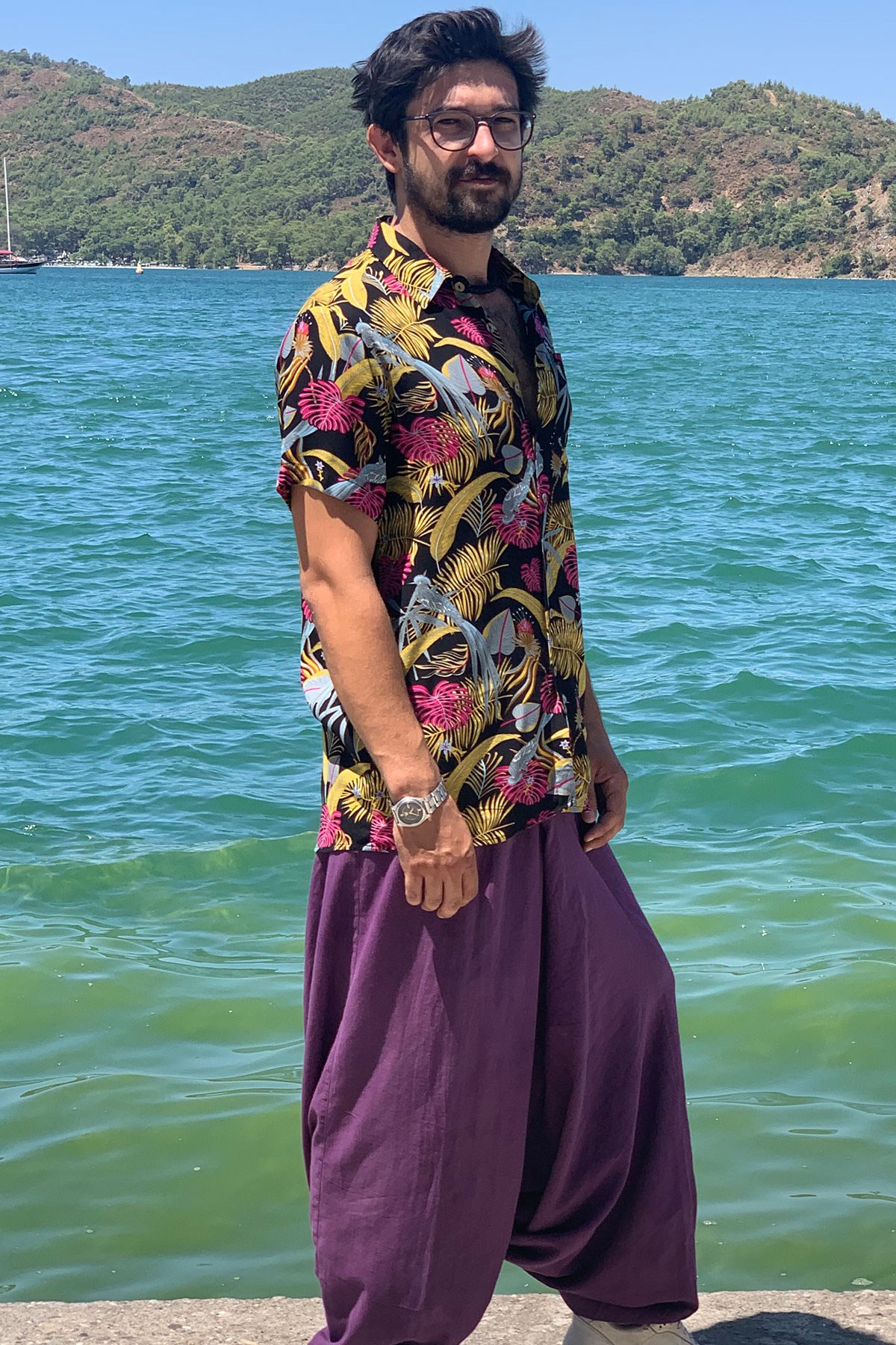 Siyah Tropikal Desen Kısa Kollu Gömlek - Şaman Butik - Bohem Giyim ve  Aksesuar | Kadın & Erkek