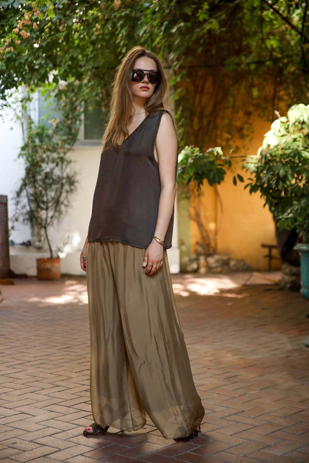 Camel Rengi İpek Pantolon