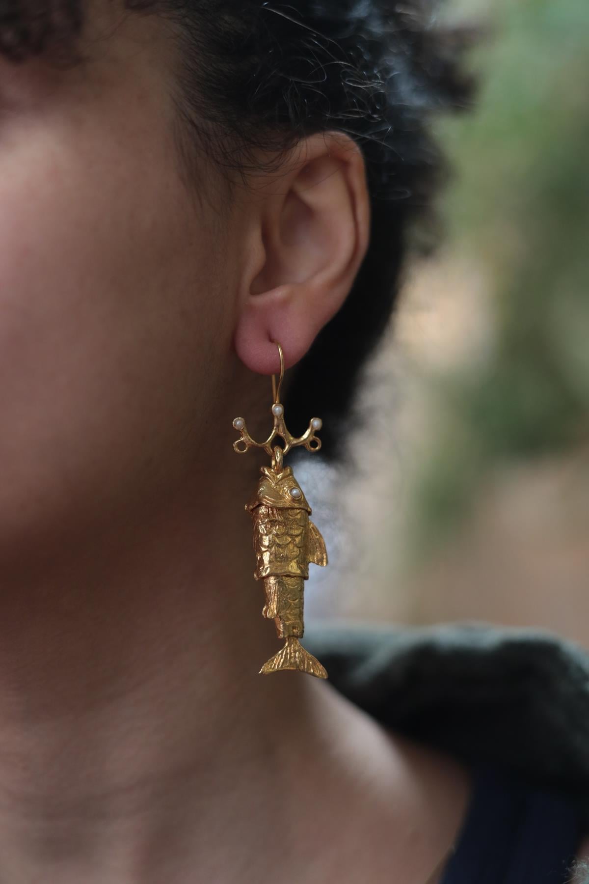 Bronz Altın Suyu Kaplama Balık Küpe