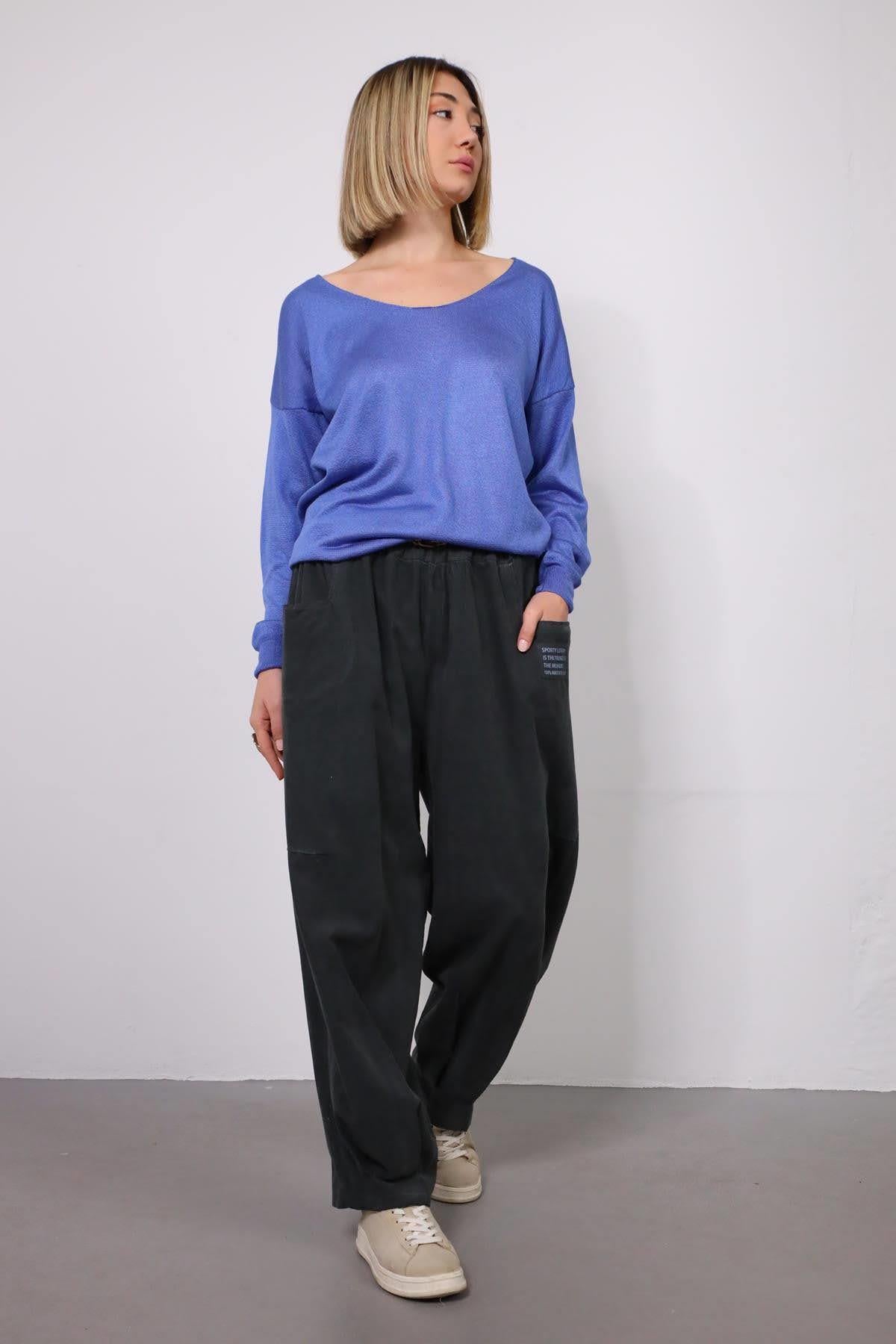 Antrasit Kemerli Kadife Pantolon - ŞAman Butik Antrasit Kemerli Kadife Pantolon