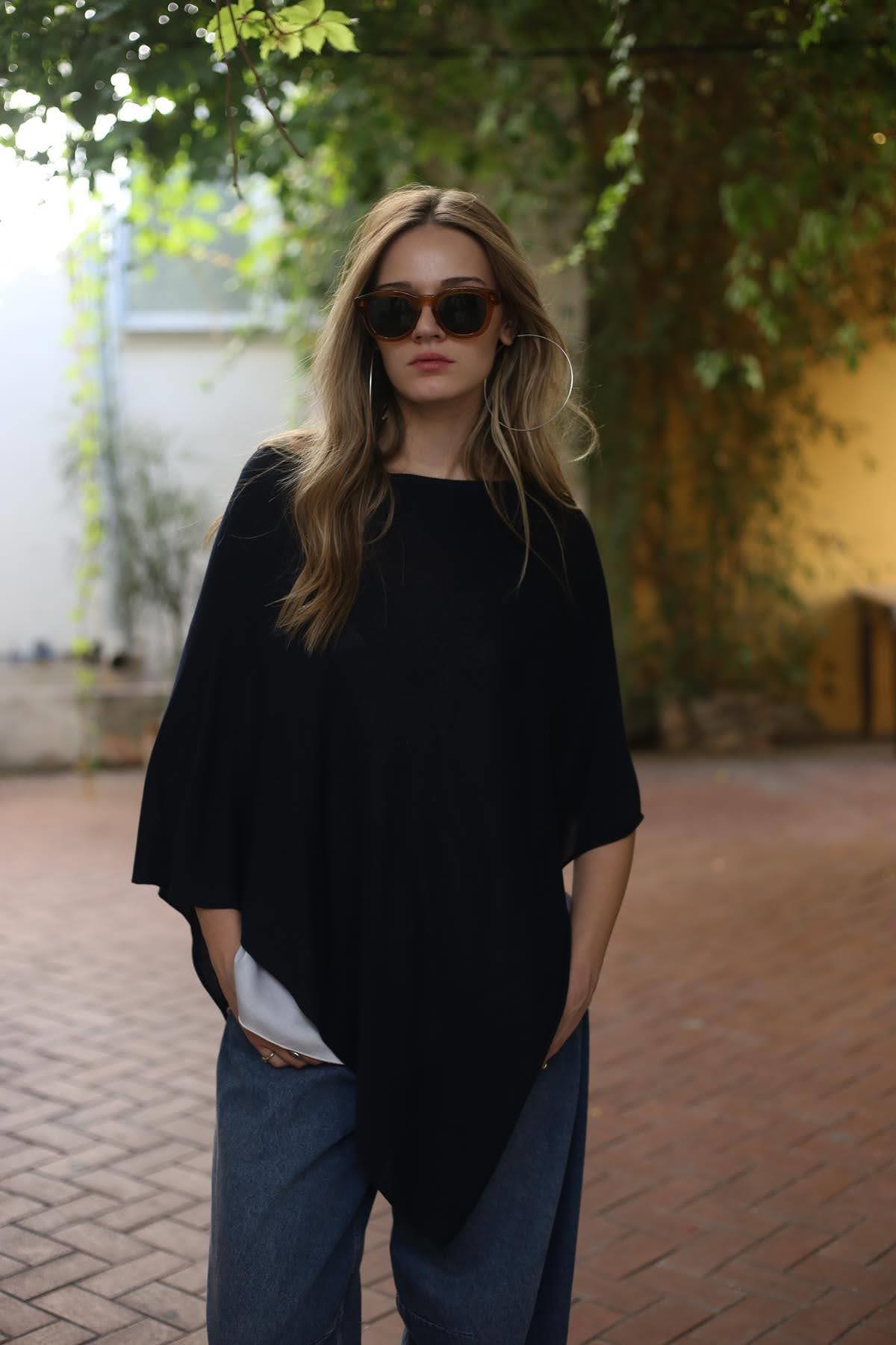 Lacivert Asimetrik Triko Panço