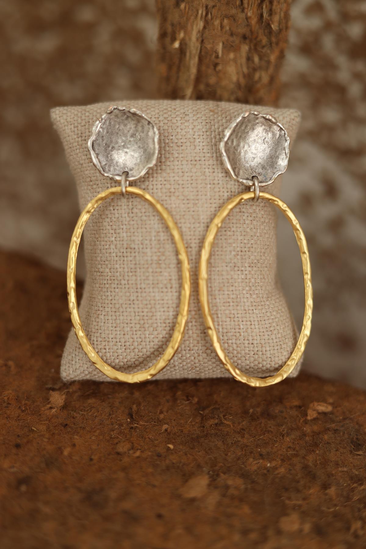 Çift Renkli Oval Küpe