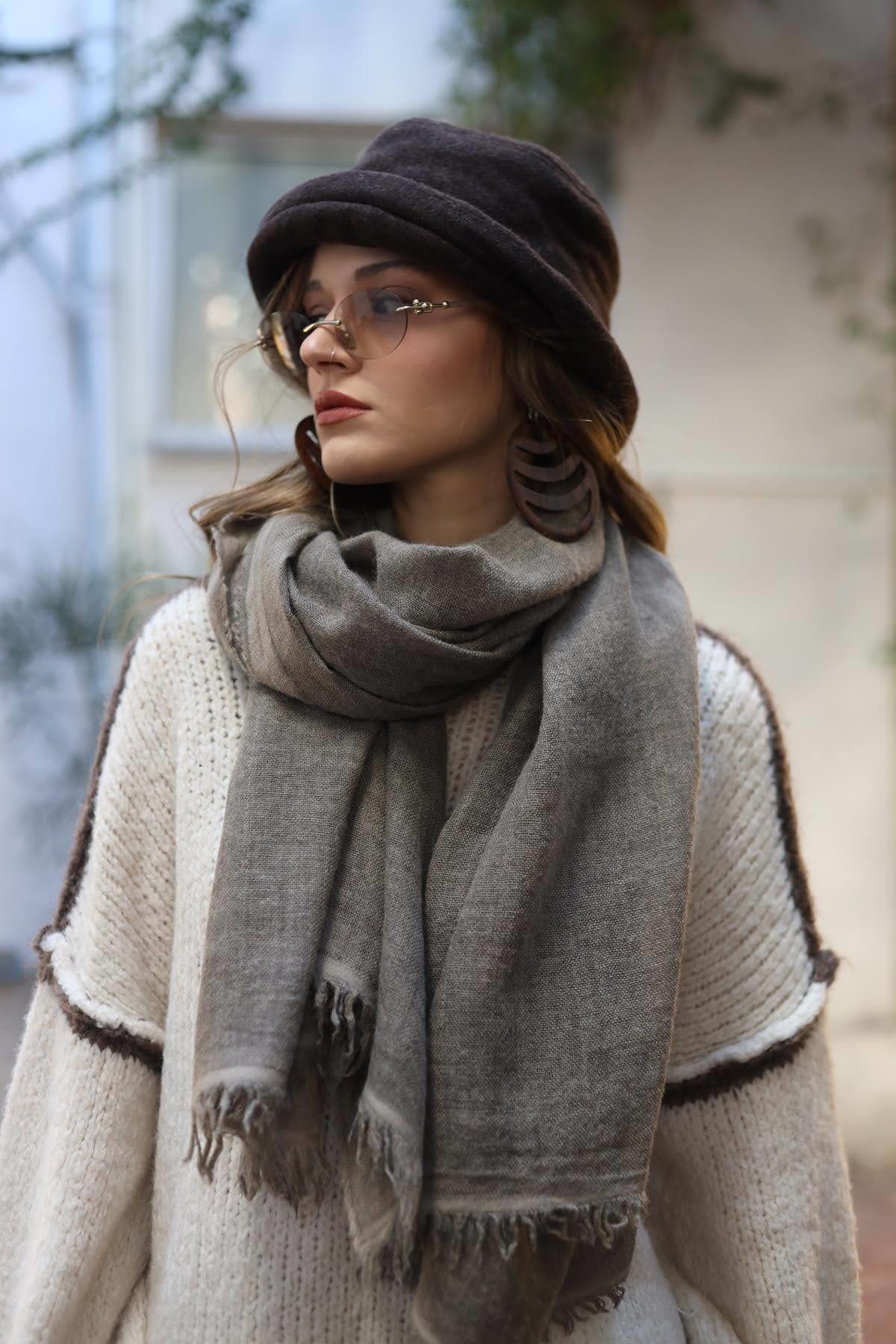 Antrasit Kenarları Saçaklı Şal