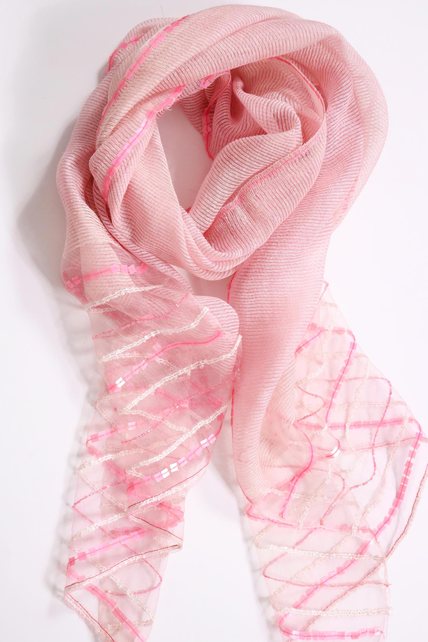  Pembe Pul ve Boncuk İşlemeli Şal