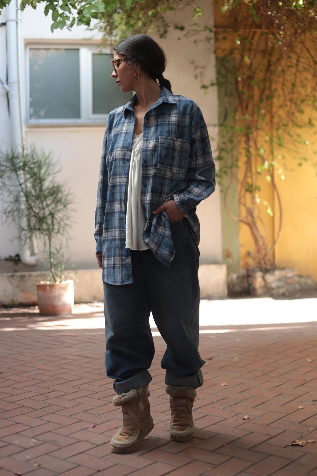 Mavi Cepli Ekose Gömlek