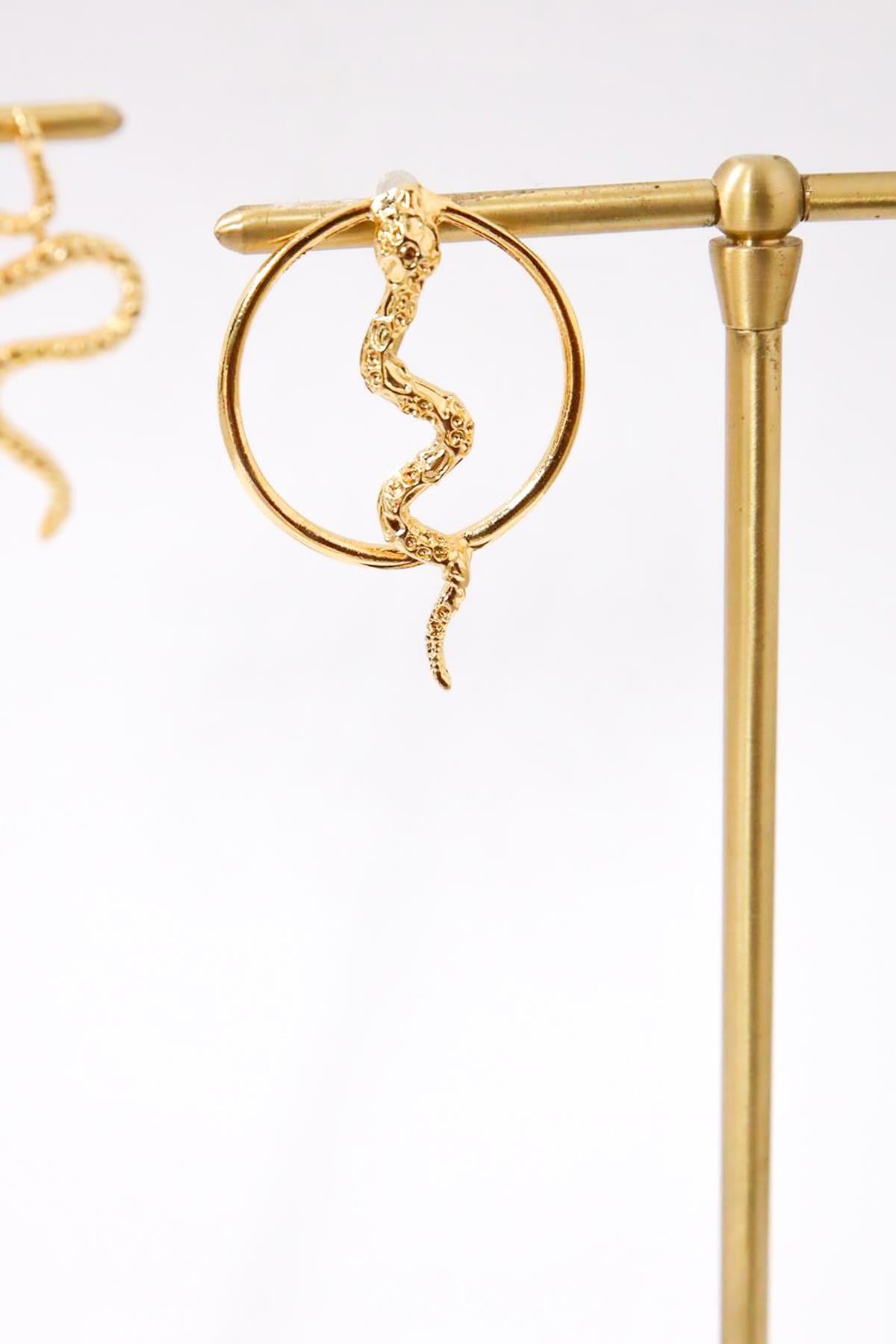 Halka Yılan Tasarım Altın Kaplama Küpe - Şaman Butik Halka Yılan Tasarım Altın Kaplama Küpe