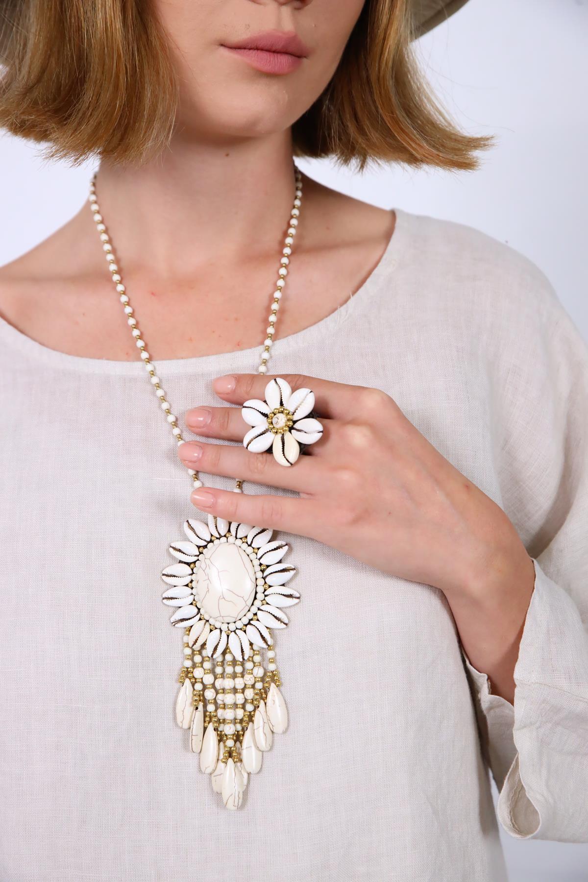 Deniz Kabuklu Çiçek Tasarım Yüzük