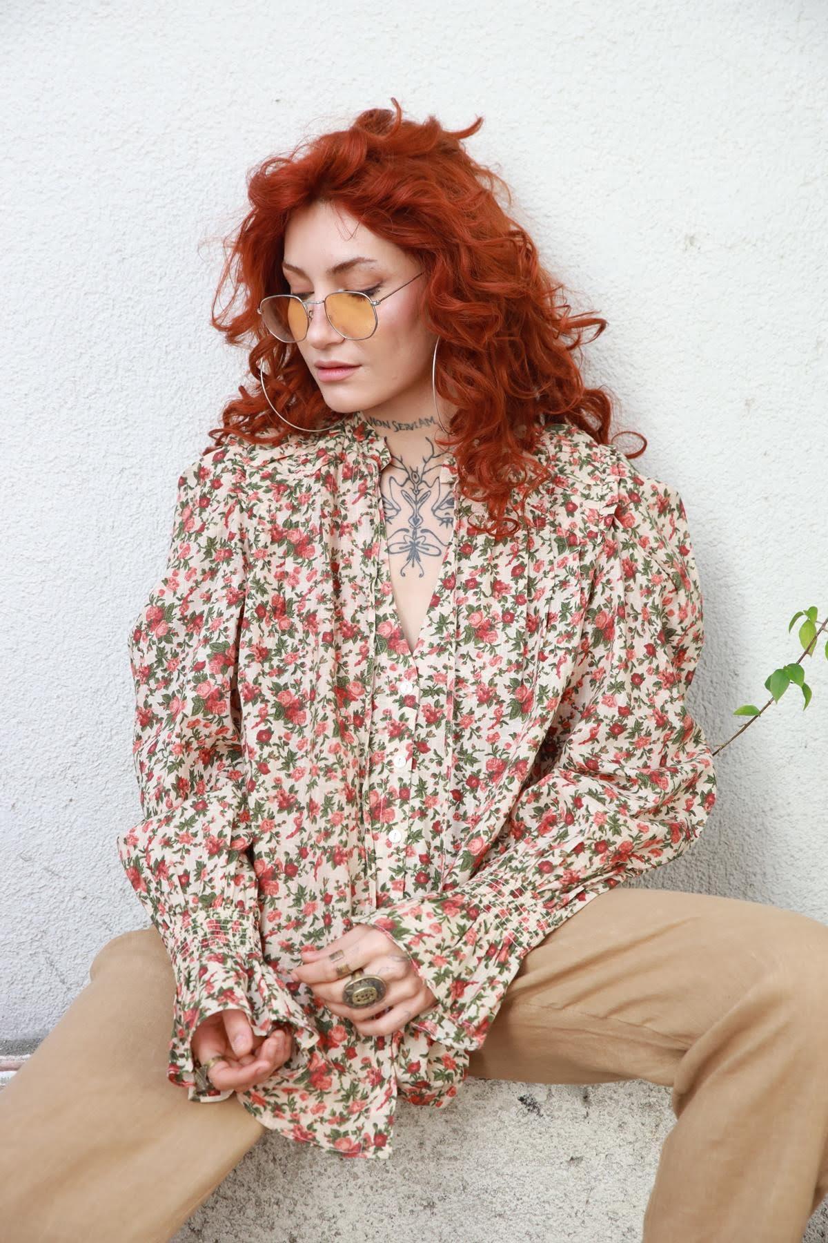 Beige Floral Patterned Shirt