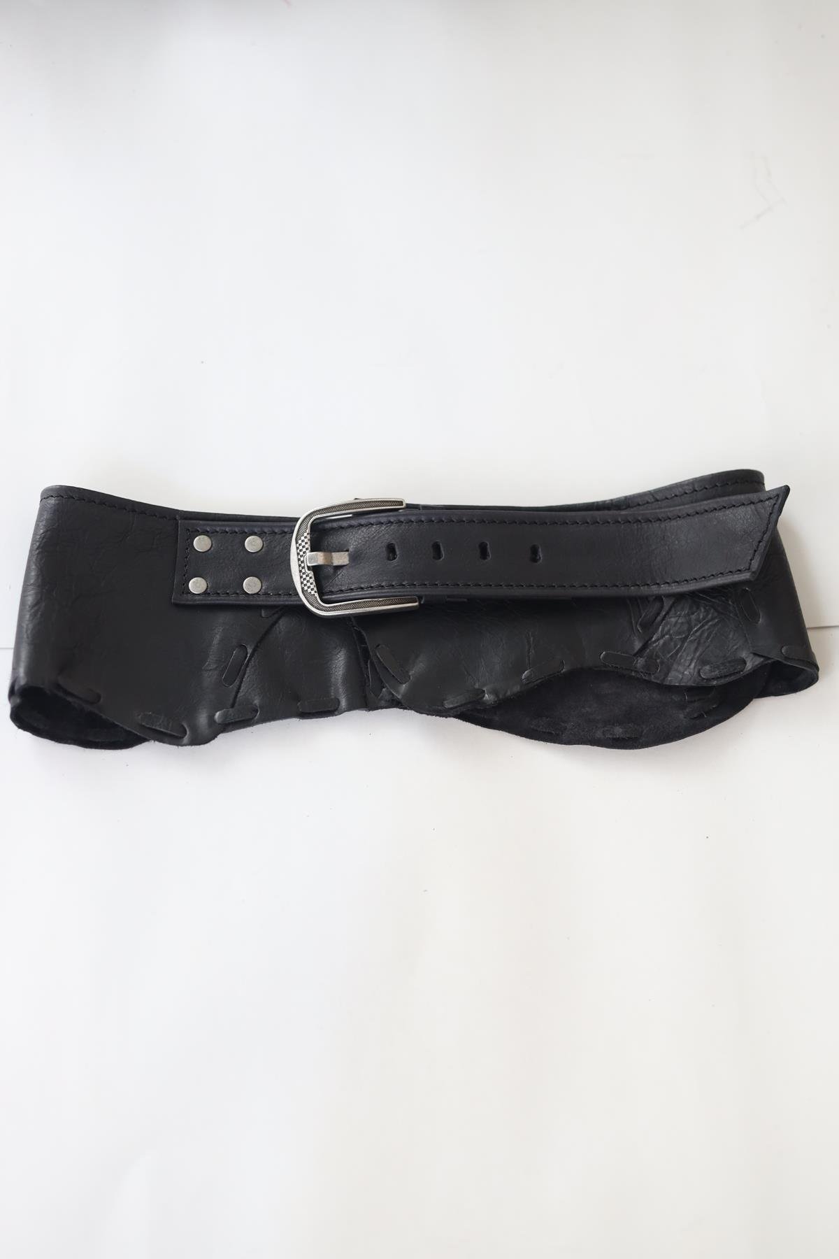 Black Pieced Leather Belt