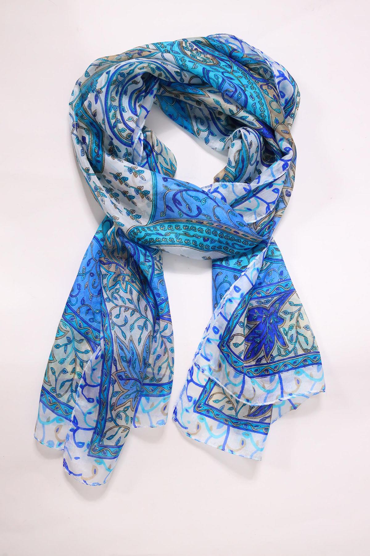 Ekru Desenli İpek Şal - Şaman Butik Ekru Desenli İpek Şal