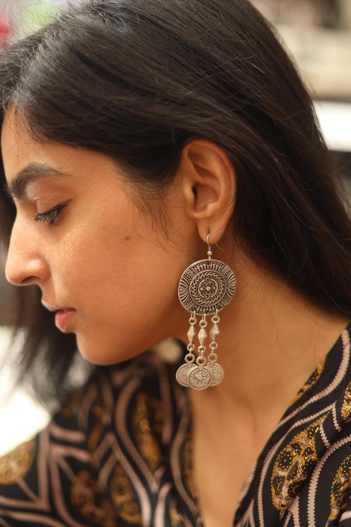 Silver Pleated Pendant Earrings