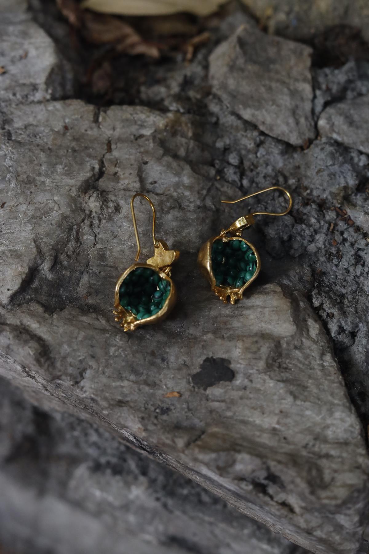 Malachite Stone Pomegranate Earrings