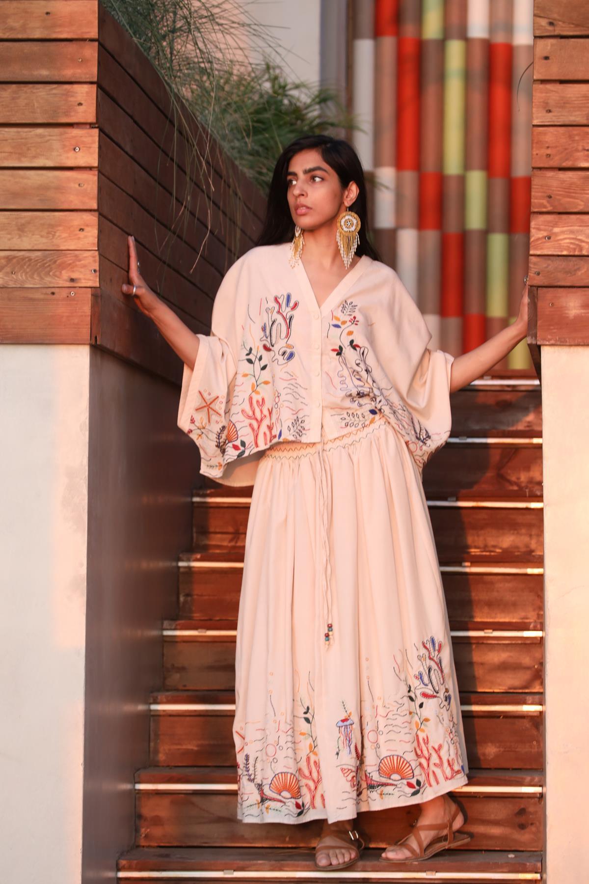 Stone Color Authentic Embroidered Skirt