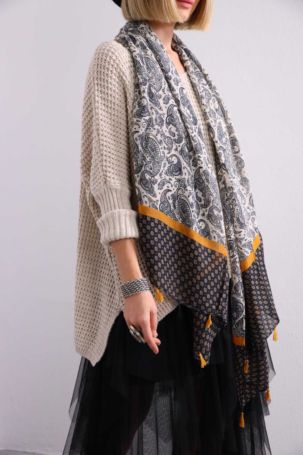 Siyah Otantik Püsküllü Şal - Şaman Butik Siyah Otantik Püsküllü Şal