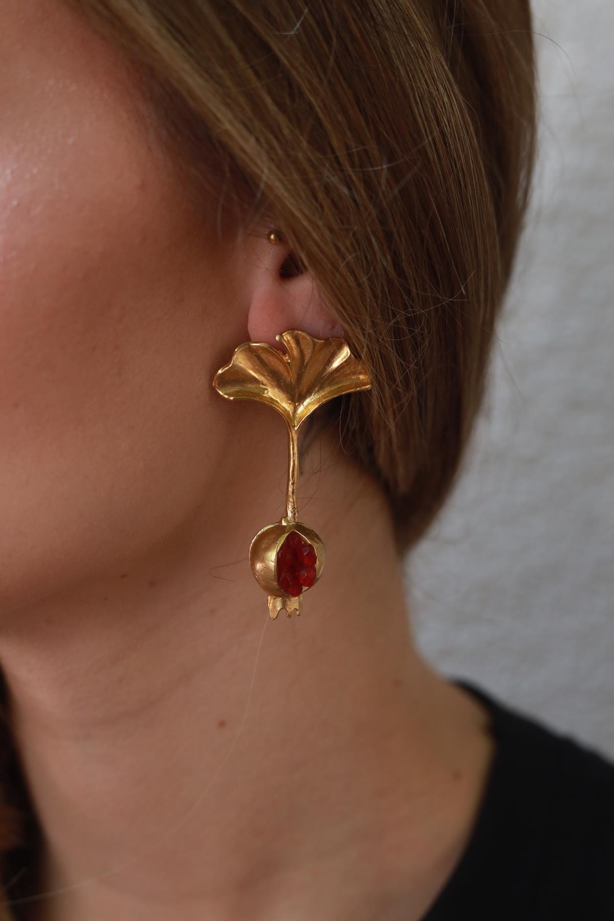 Red Pomegranate Design Earrings