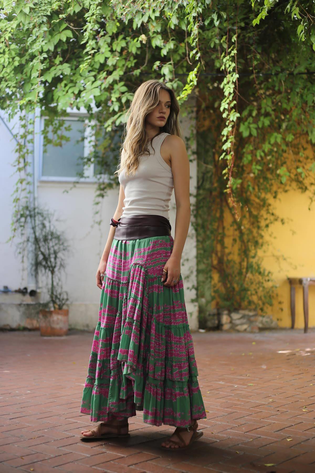 Yeşil Desenli Karmen Etek