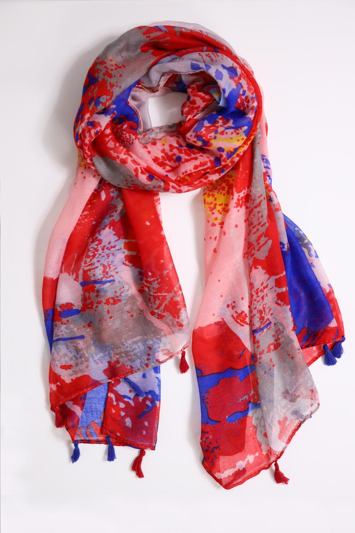 Renkli Fırça Baskı Pamuk Şal - Şaman Butik Renkli Fırça Baskı Pamuk Şal