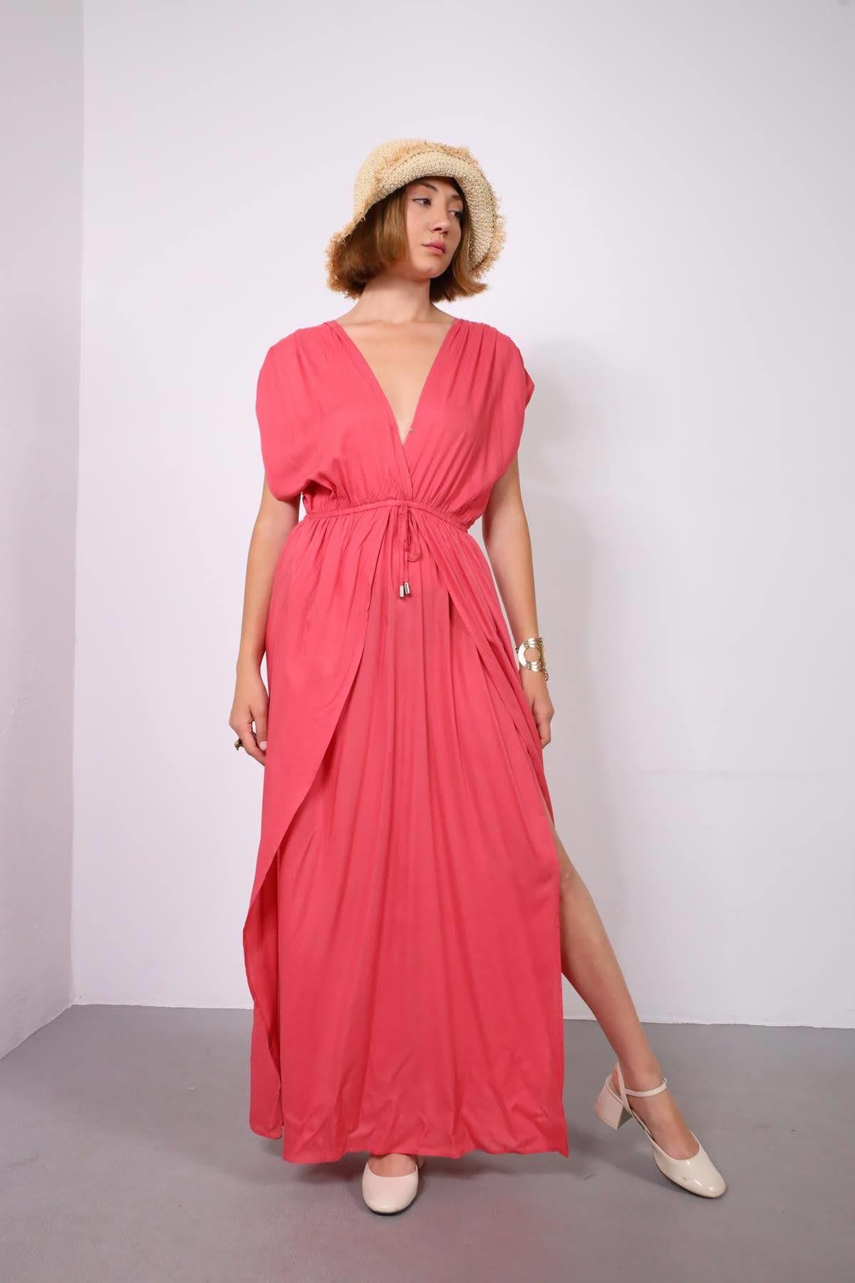 Gül Kurusu Önü Yırtmaçlı Yakası Çıtçıtlı Gipeli Elbise - Şaman Butik Gül Kurusu Önü Yırtmaçlı Yakası Çıtçıtlı Gipeli Elbise