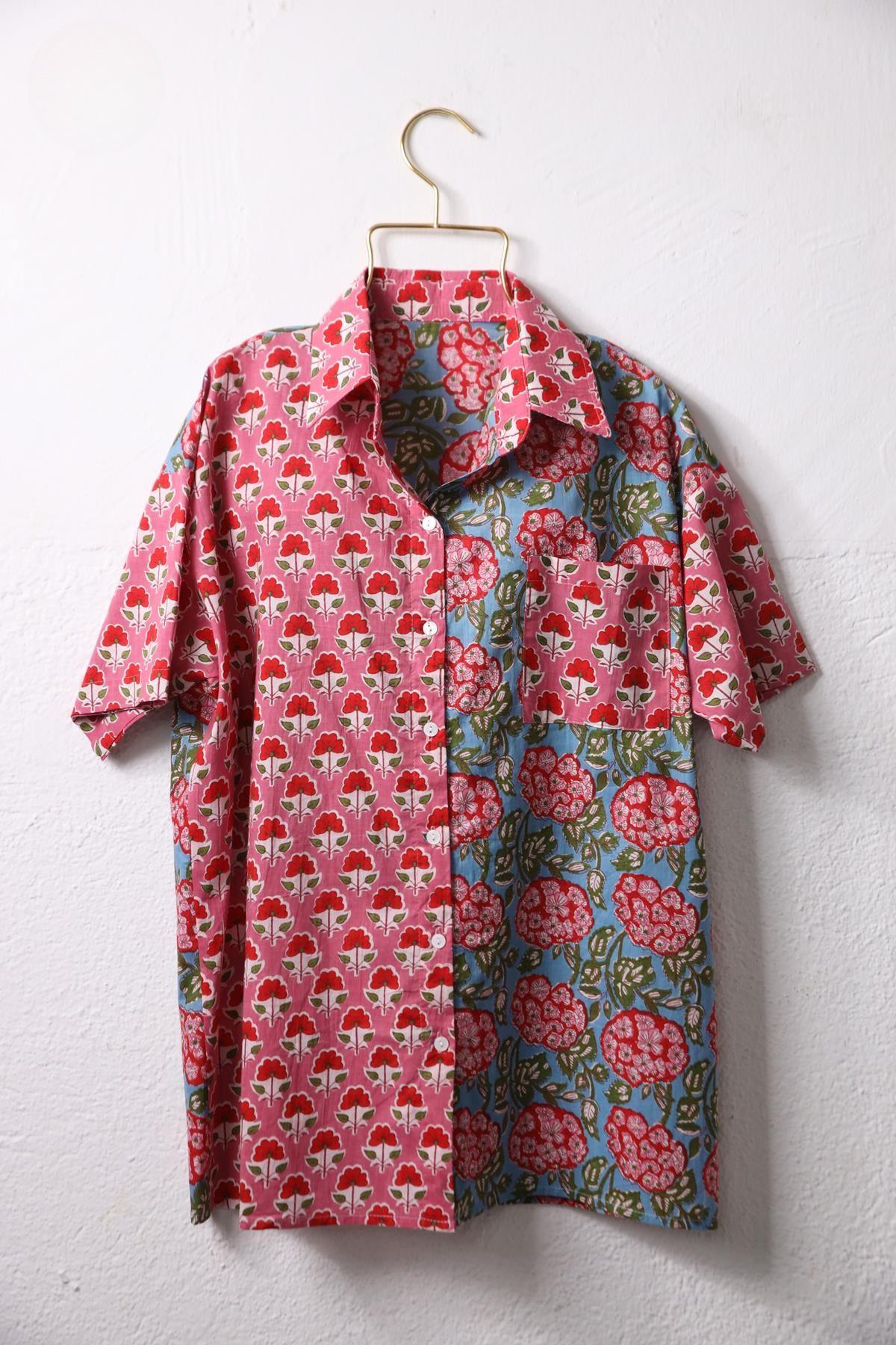 Dusty Rose Flower Patterned Pocket Shirt