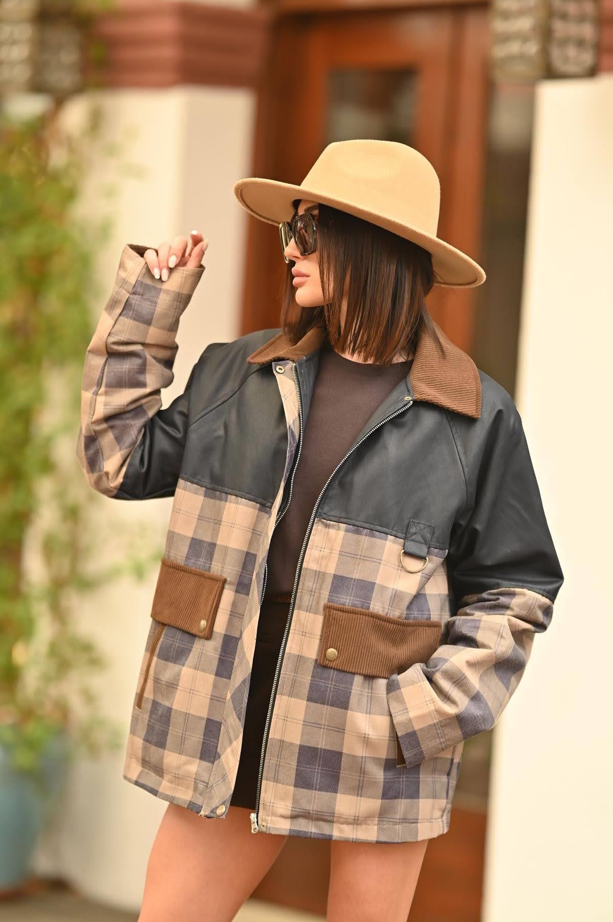 Lacivert Ekose Garnili İçi Polar Mont