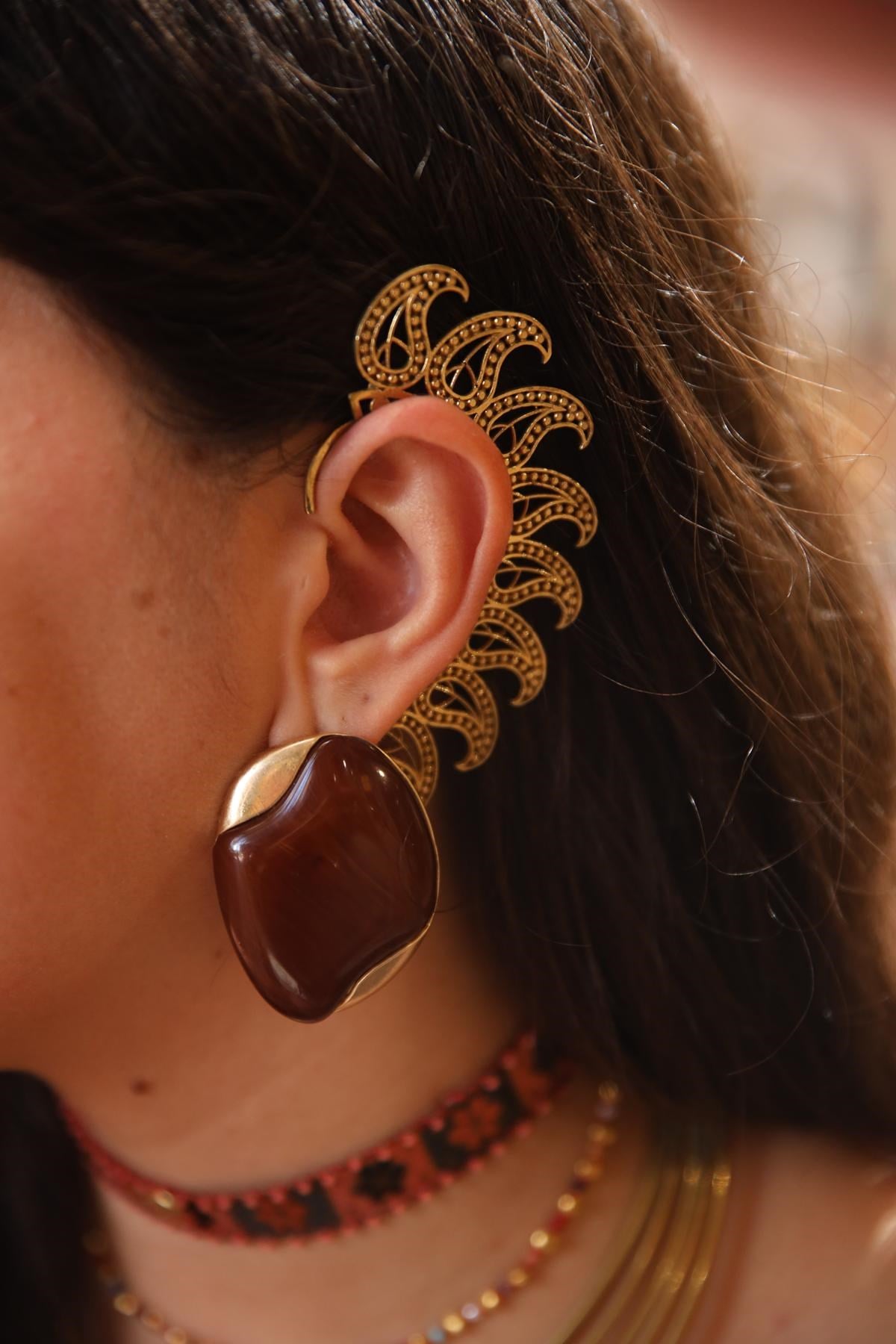 Bronz Büyük Desenli Ear Cuff