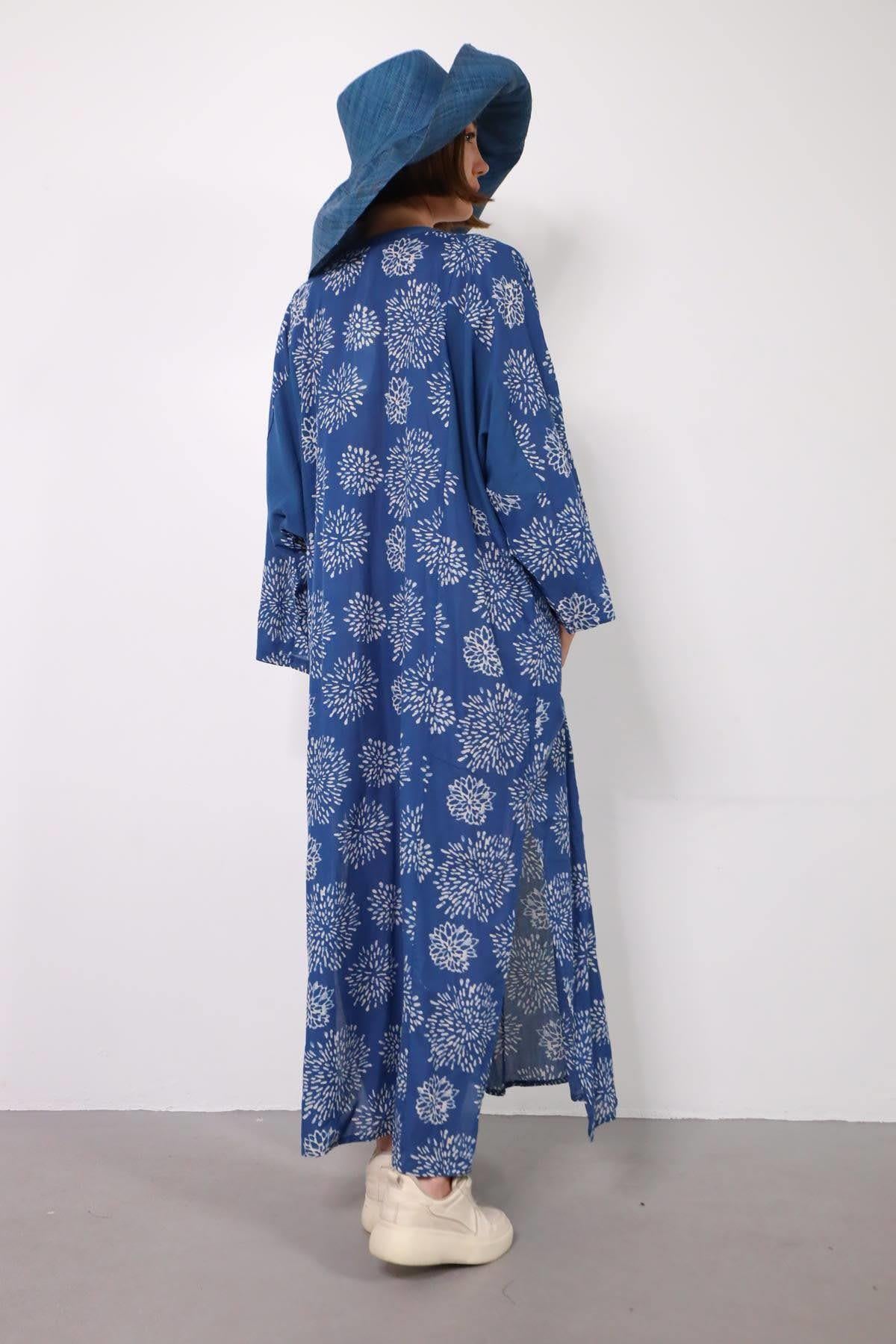 Lacivert Tribal Desen Yakası Kesik Elbise - Şaman Butik - Bohem Giyim ve Aksesuar | Kadın & Erkek Lacivert Tribal Desen Yakası Kesik Elbise