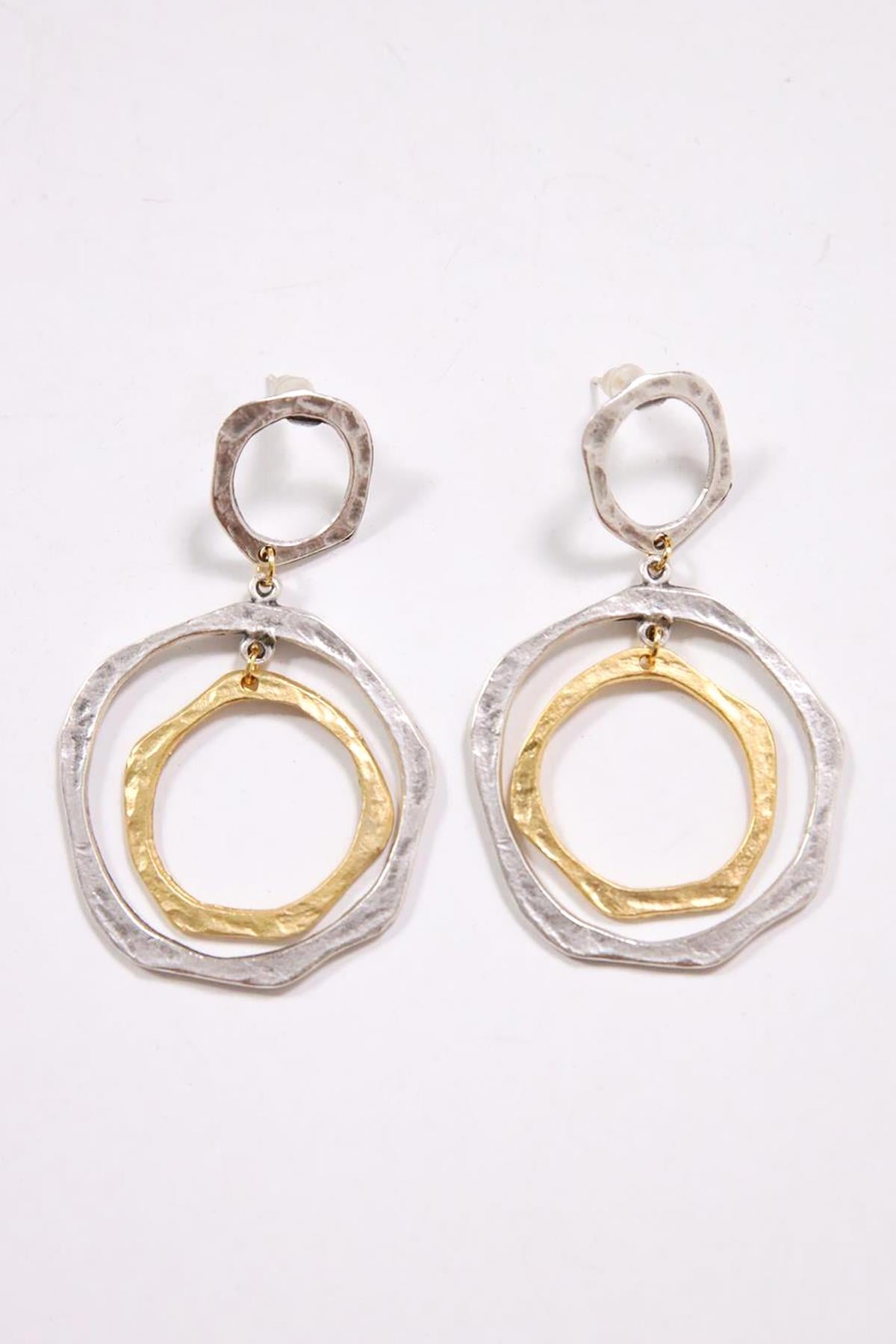  Halka Altın Ve Gümüş Kaplama Sallantılı Küpe