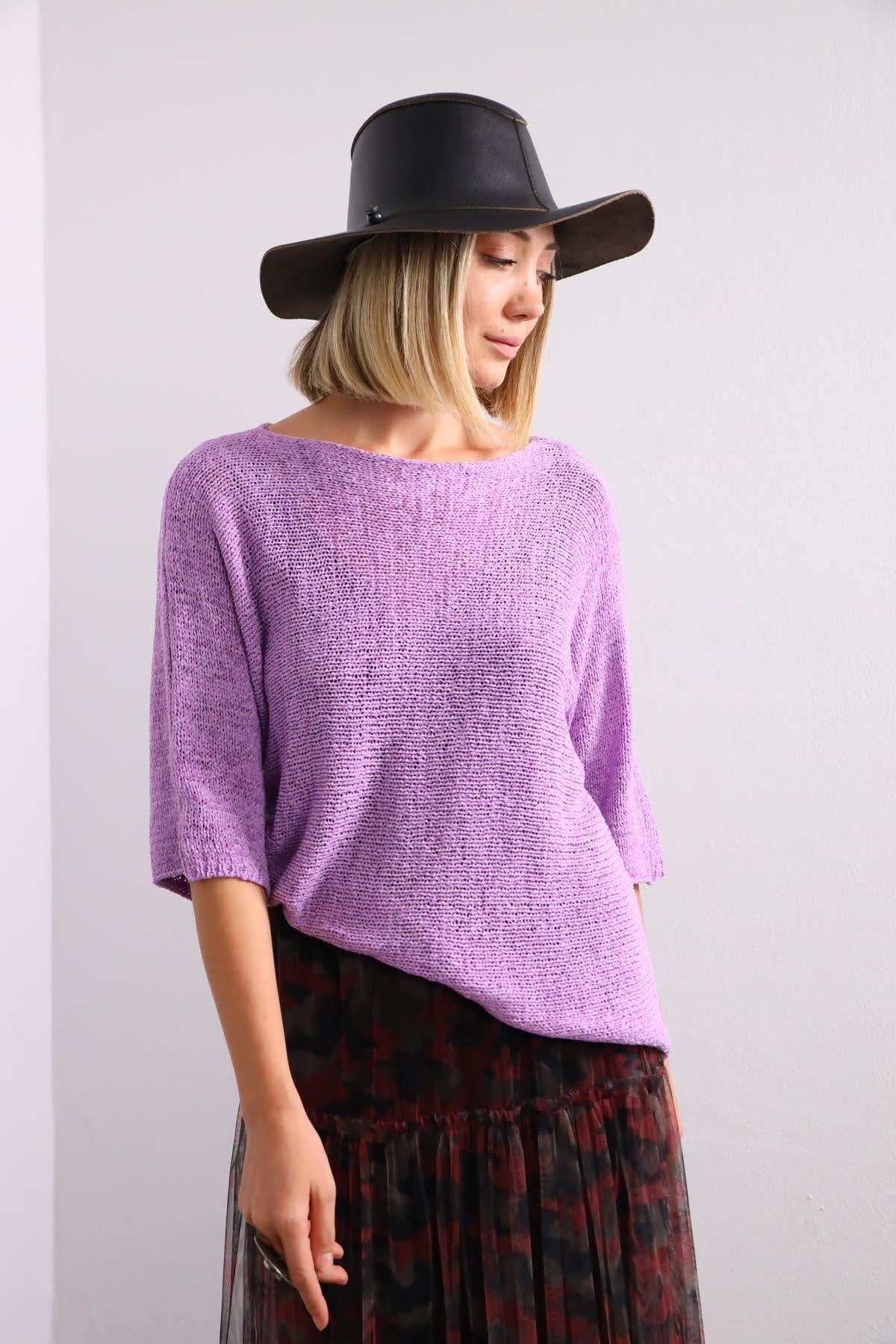 Lila Tensel Merserize Bluz - Şaman Butik Lila Tensel Merserize Bluz