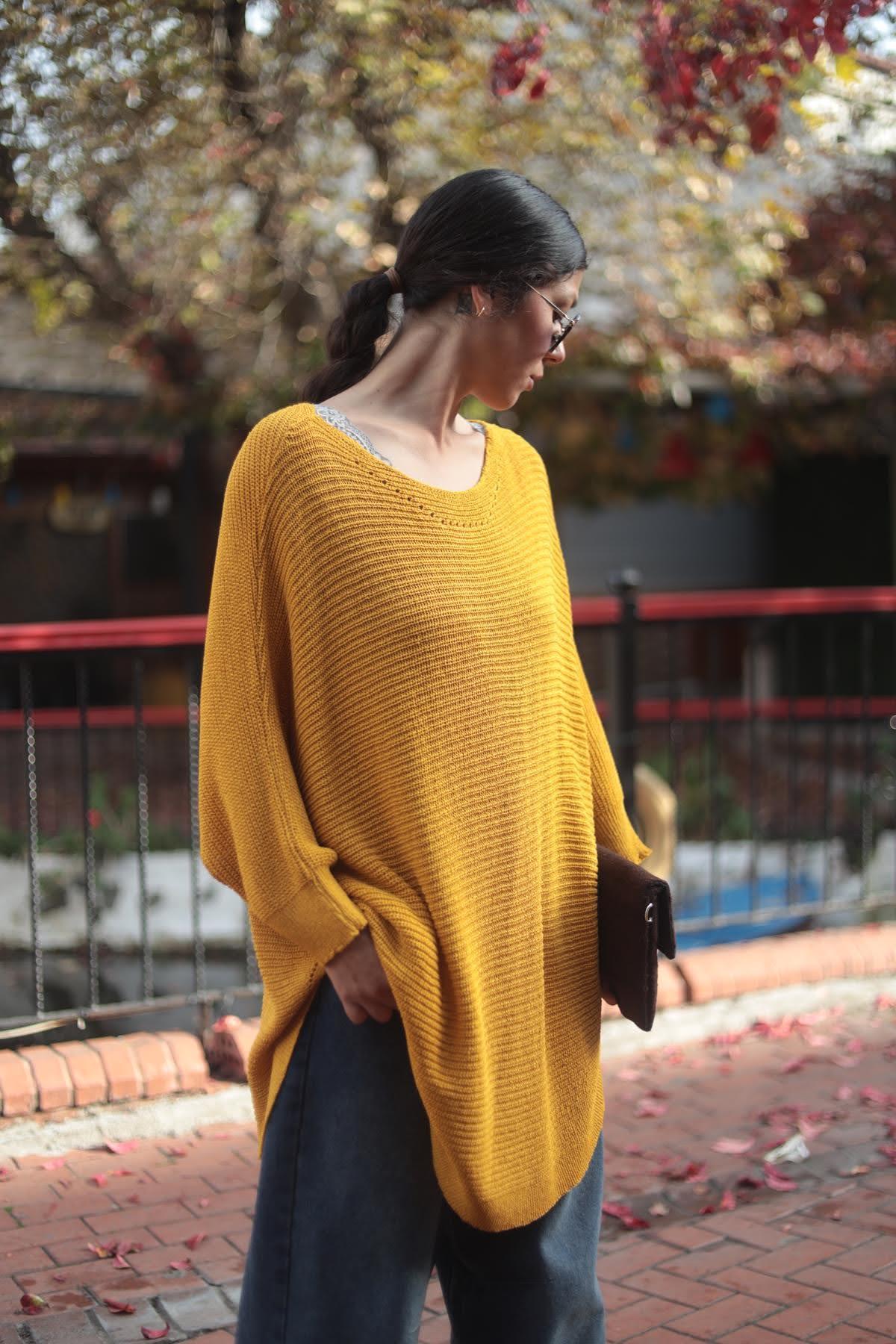 Hardal Rengi Yakası Ajurlu Selanik Tunik