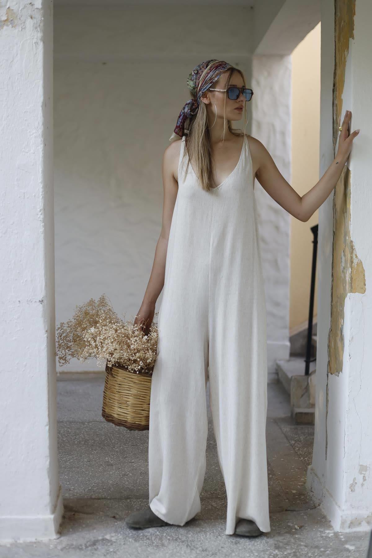 Cream Color Linen Jumpsuit
