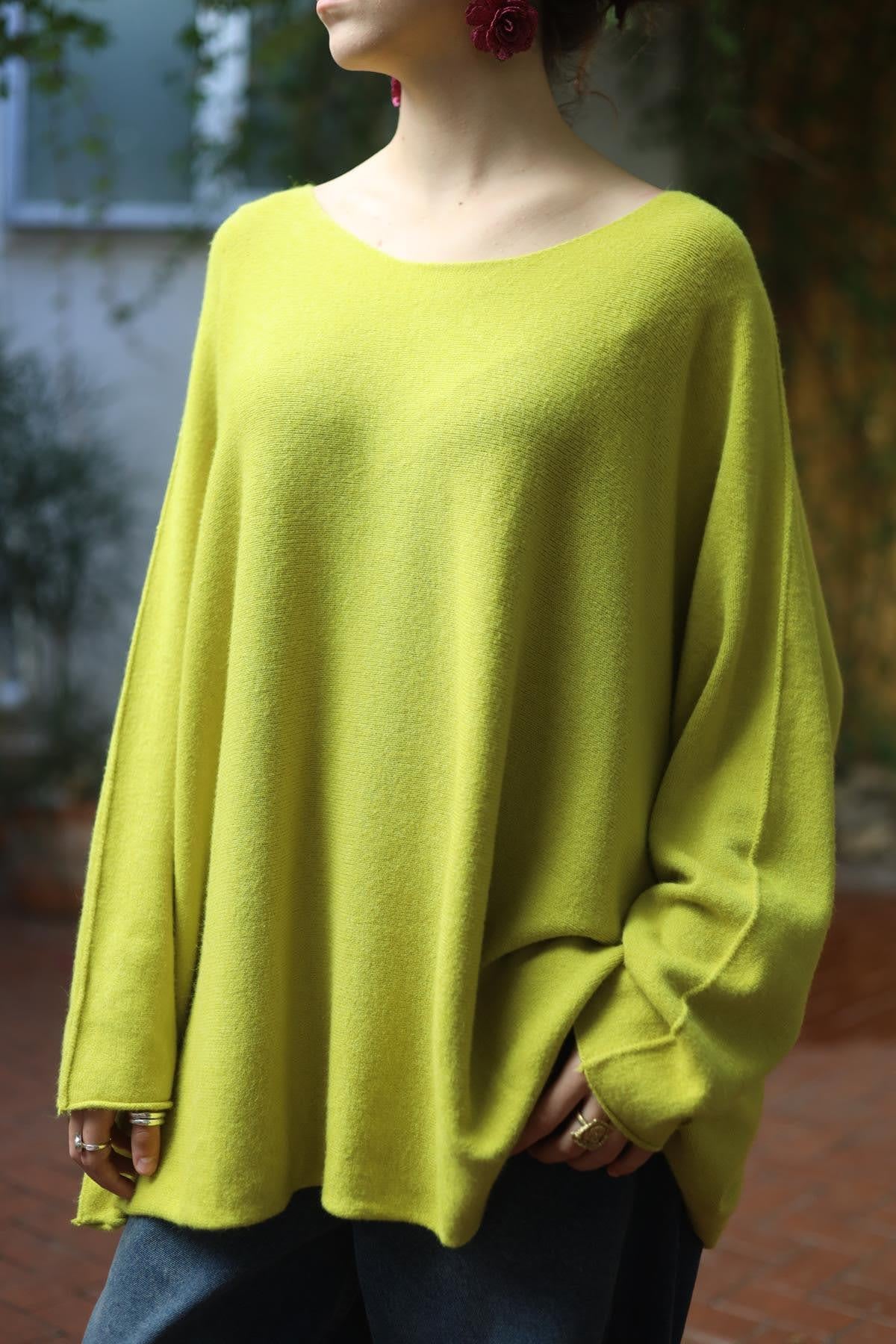 Yağ Yeşili Bisiklet Yaka Dikişsiz Kazak