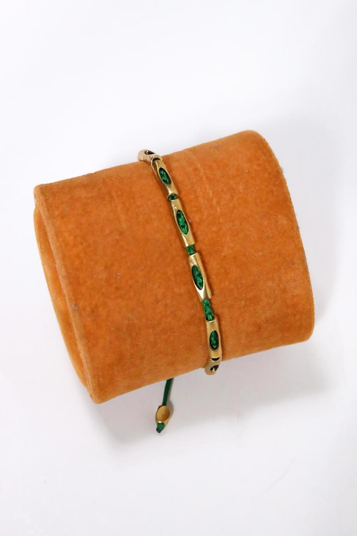 Yeşil İpli Bronz Bileklik - Şaman Butik Yeşil İpli Bronz Bileklik