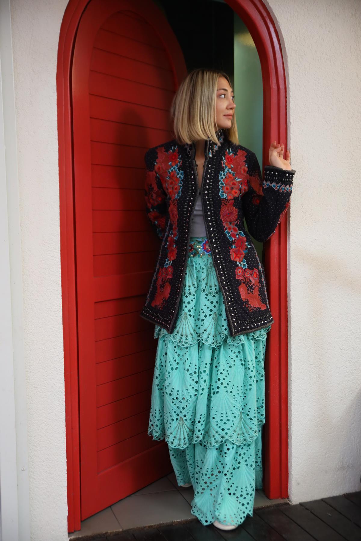 Mint Yeşili Kat Kat Brodeli Etek - Şaman Butik Mint Yeşili Kat Kat Brodeli Etek