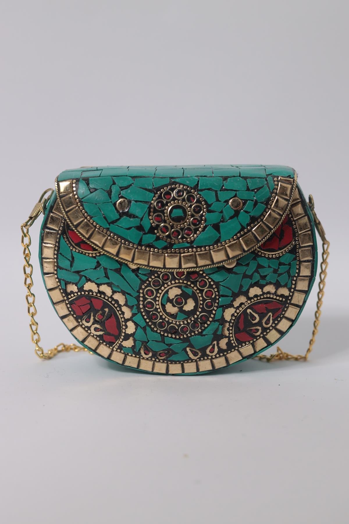 Mint Yeşili Taşlı Özel Tasarım Zarif Çanta