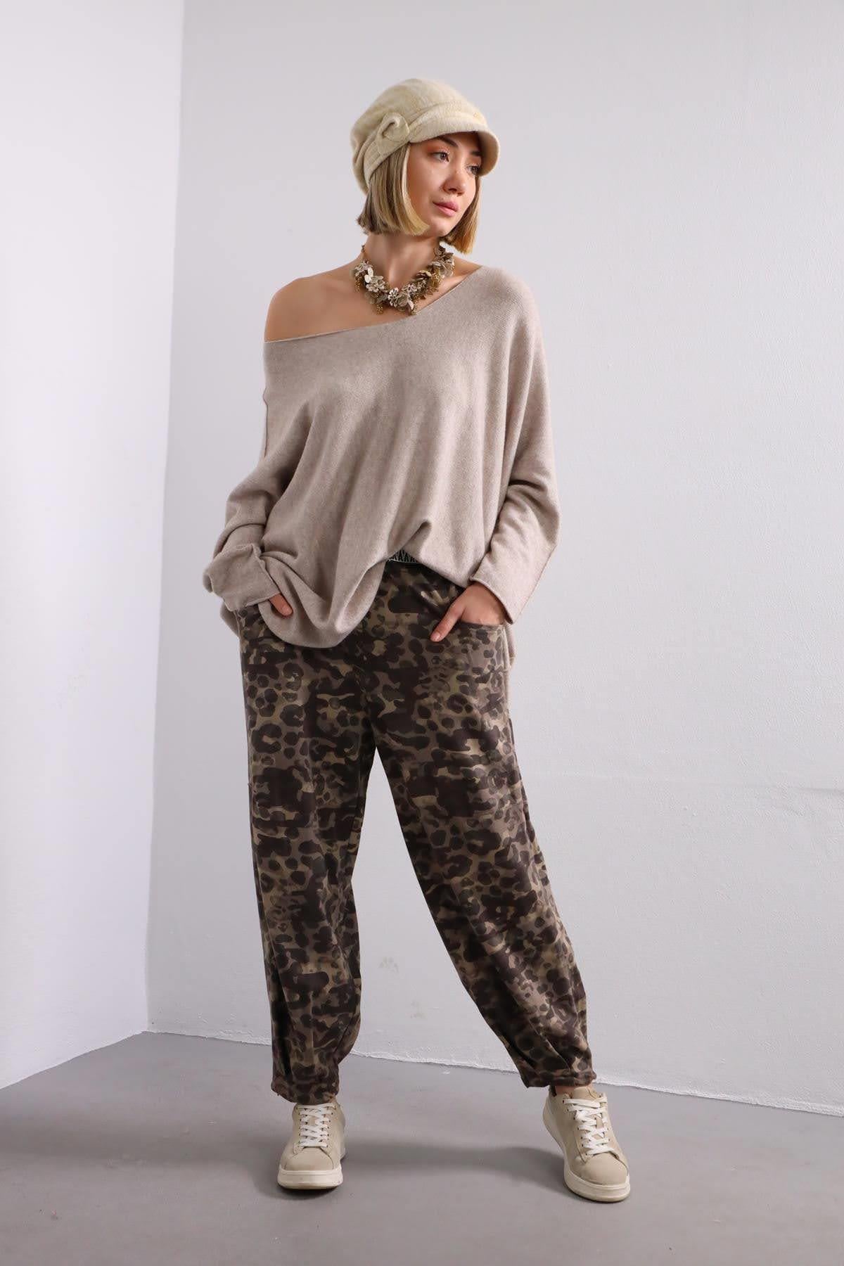 Vizon Kamuflaj Desenli Kemerli Pantolon - Şaman Butik Vizon Kamuflaj Desenli Kemerli Pantolon