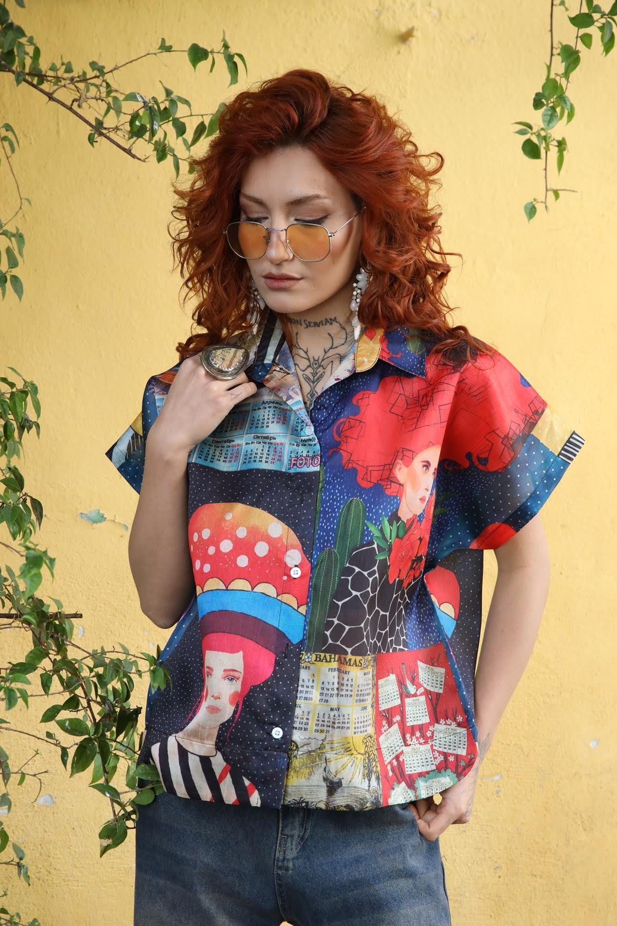 Navy Blue Patterned Shirt