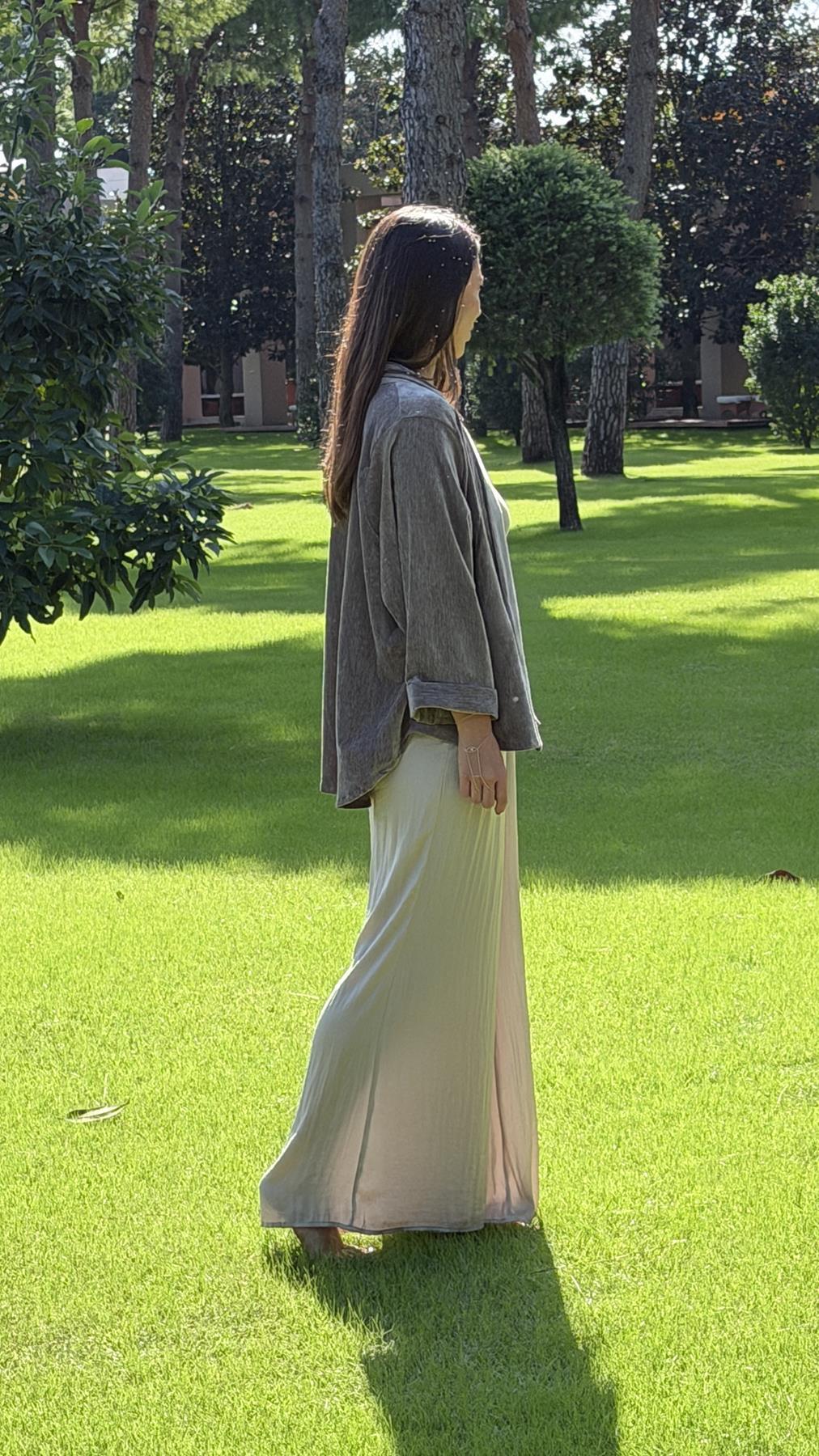 Vizon Rengi Cepli Kadife Ceket