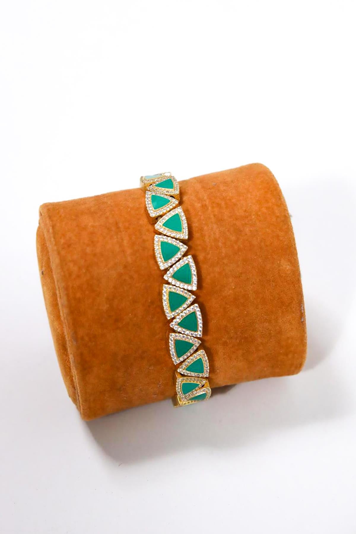 Kristal Detaylı Yeşil Bronz Bileklik - Şaman Butik Kristal Detaylı Yeşil Bronz Bileklik