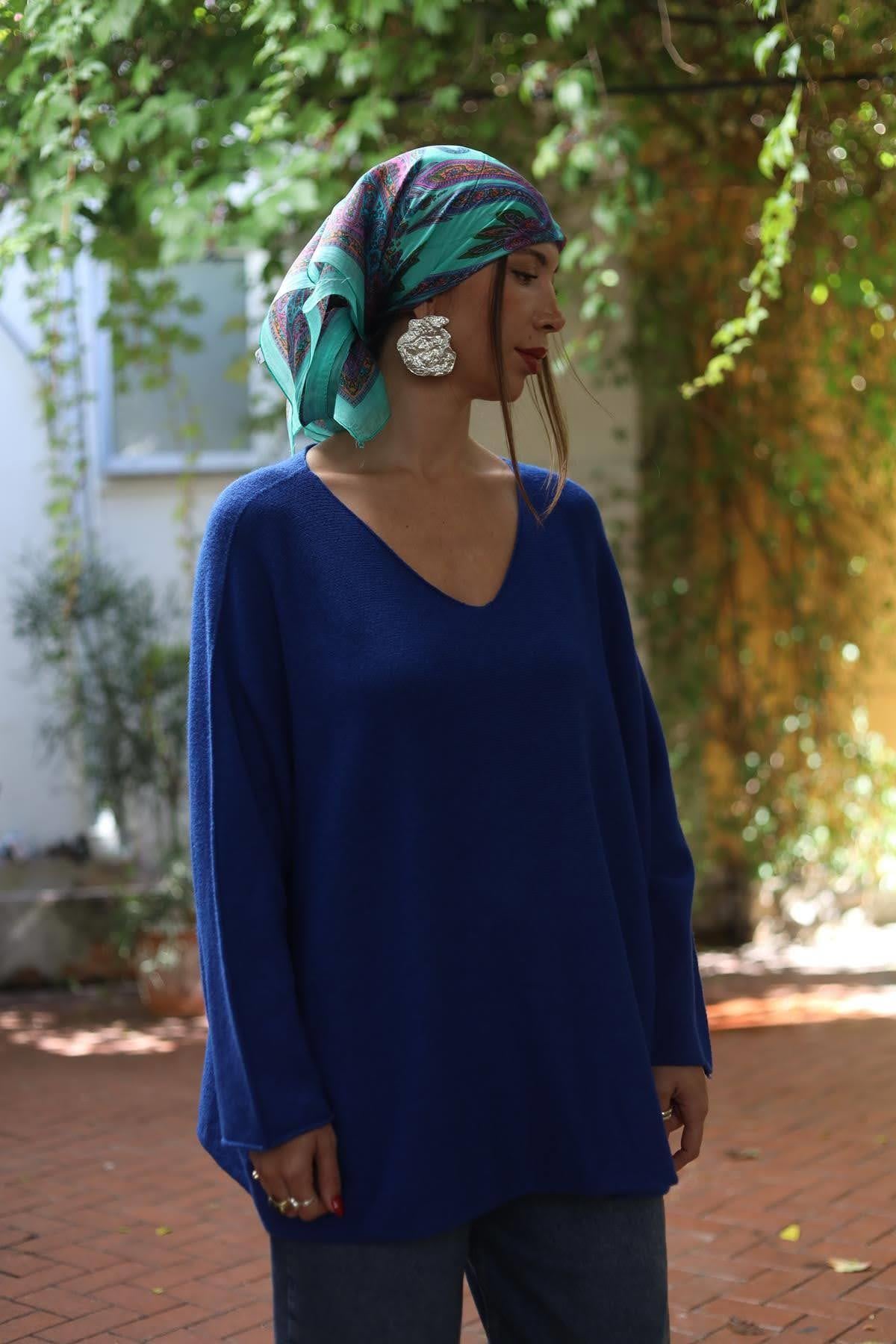 Saks Mavisi Yumuşak Doku Salaş Bluz