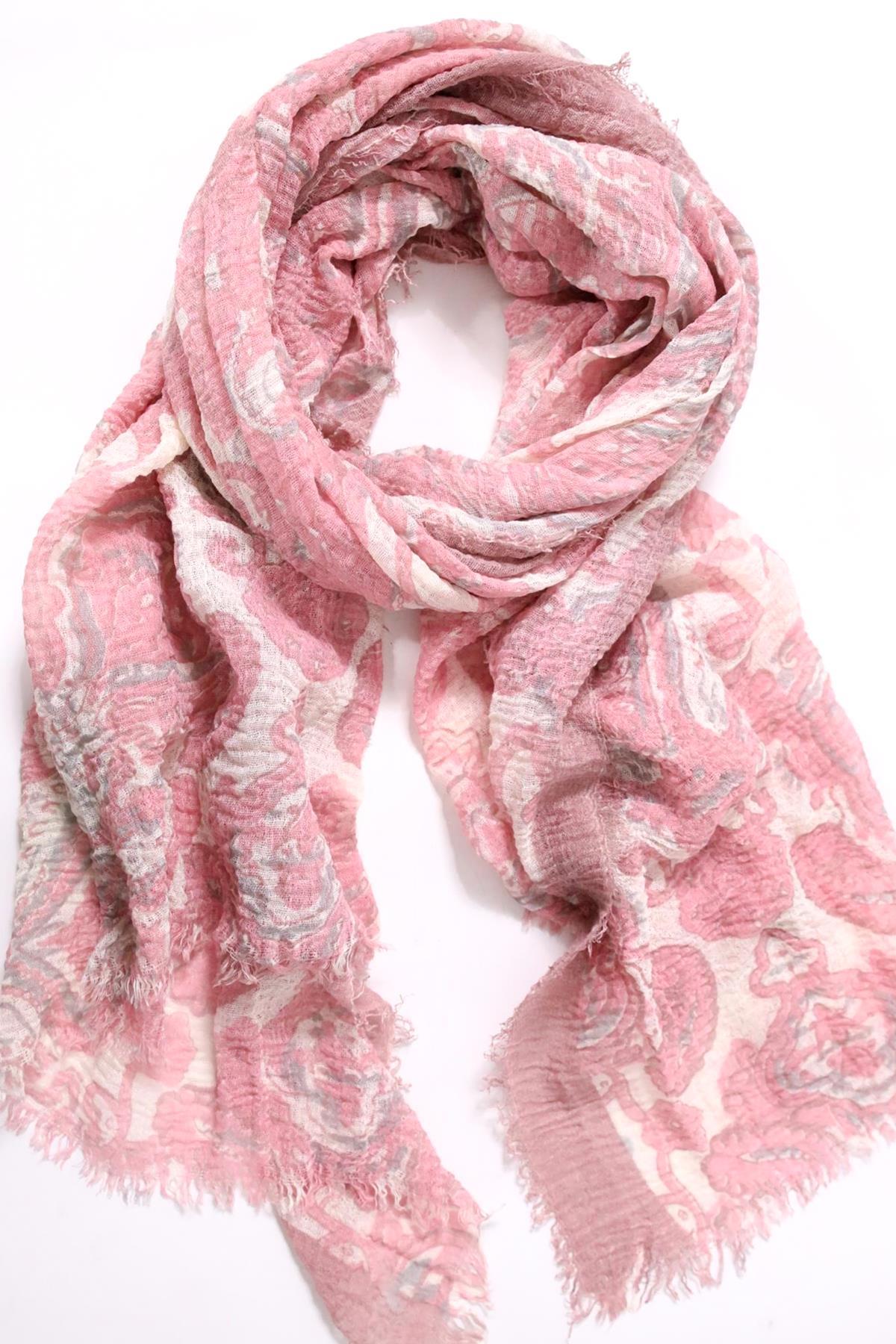 Gül Kurusu Desenli Saçaklı Şal - Şaman Butik Gül Kurusu Desenli Saçaklı Şal