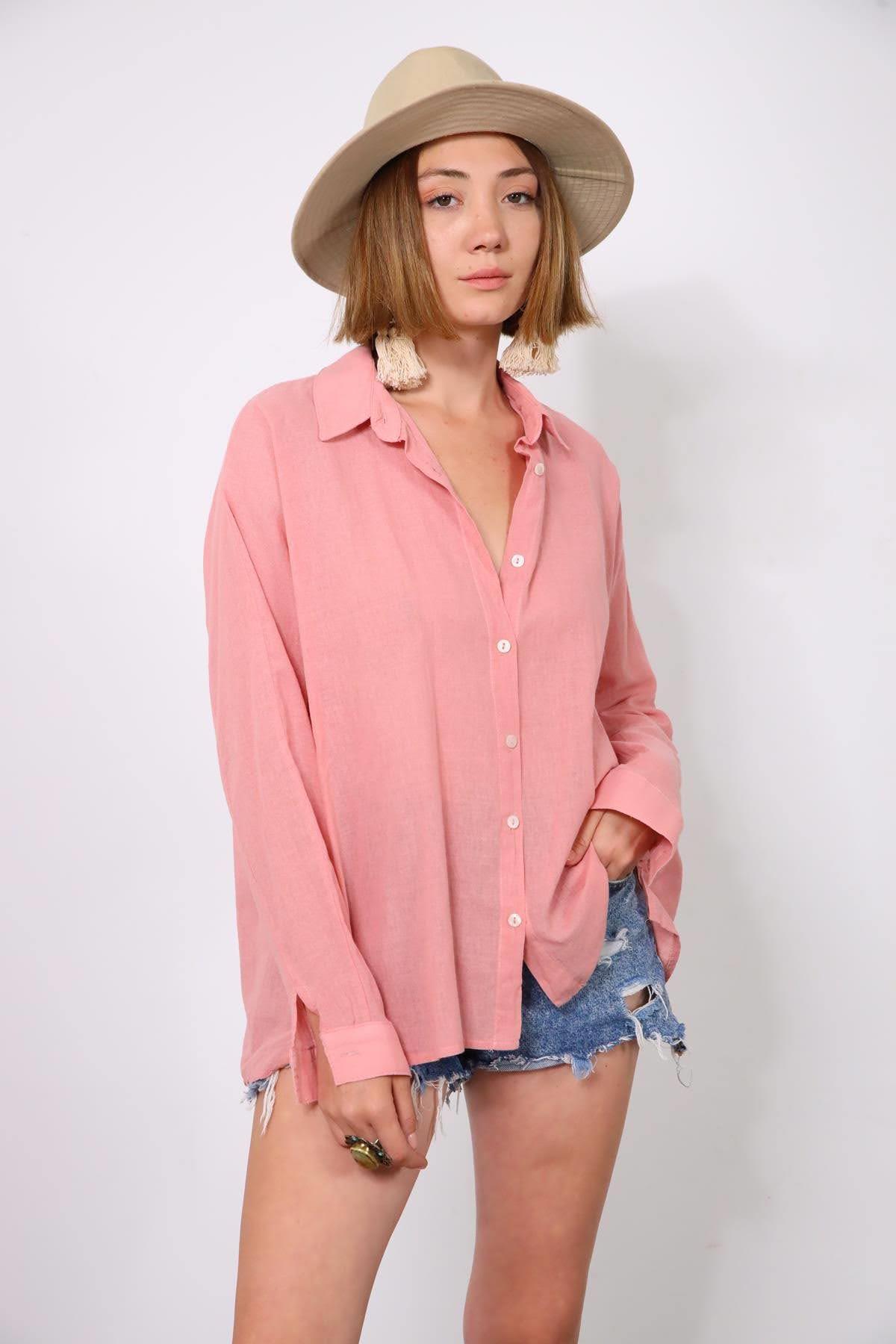  Gül Kurusu Sırtı Yırtmaçlı Gömlek